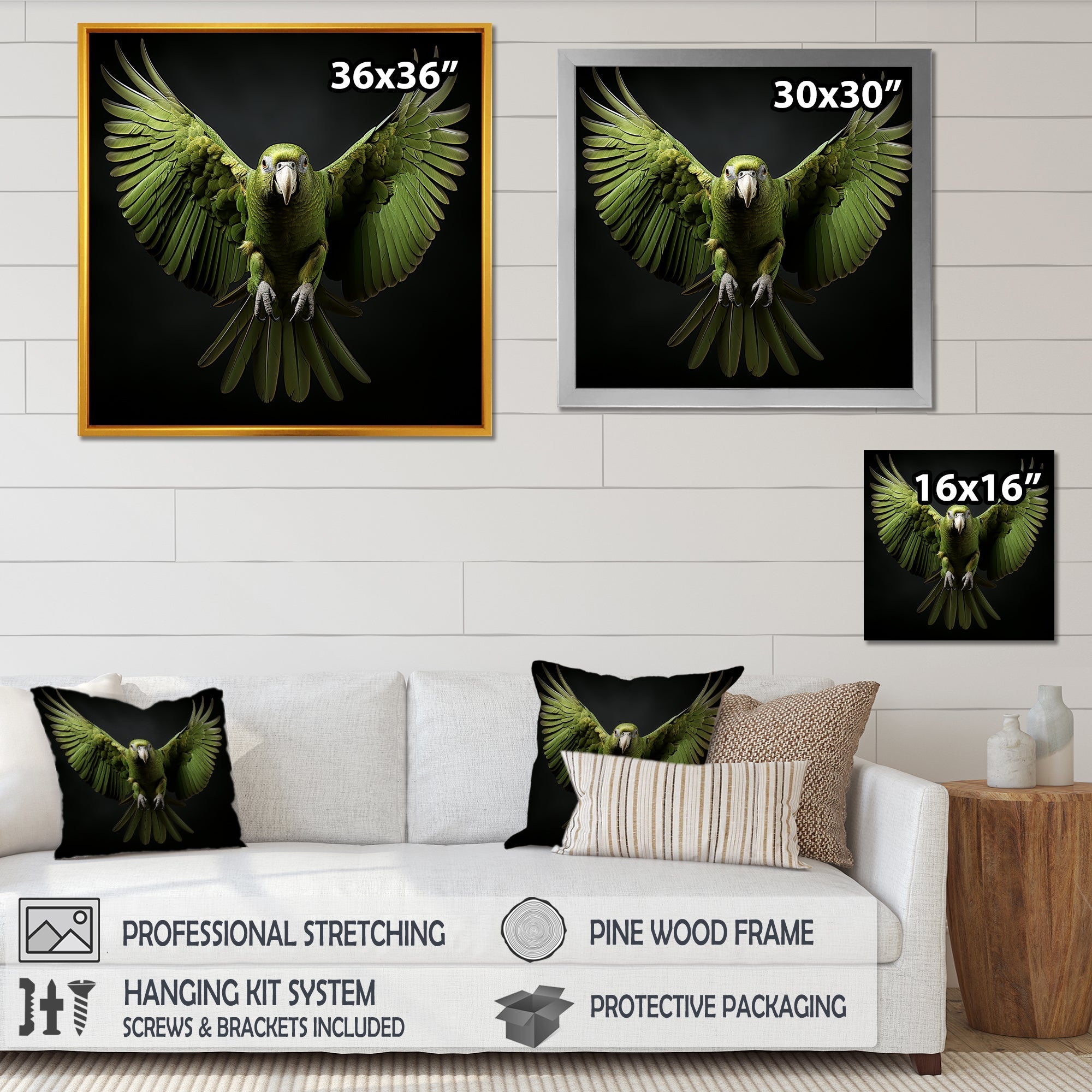 Eternal Winged Elegance - Green Parrot Wall Art