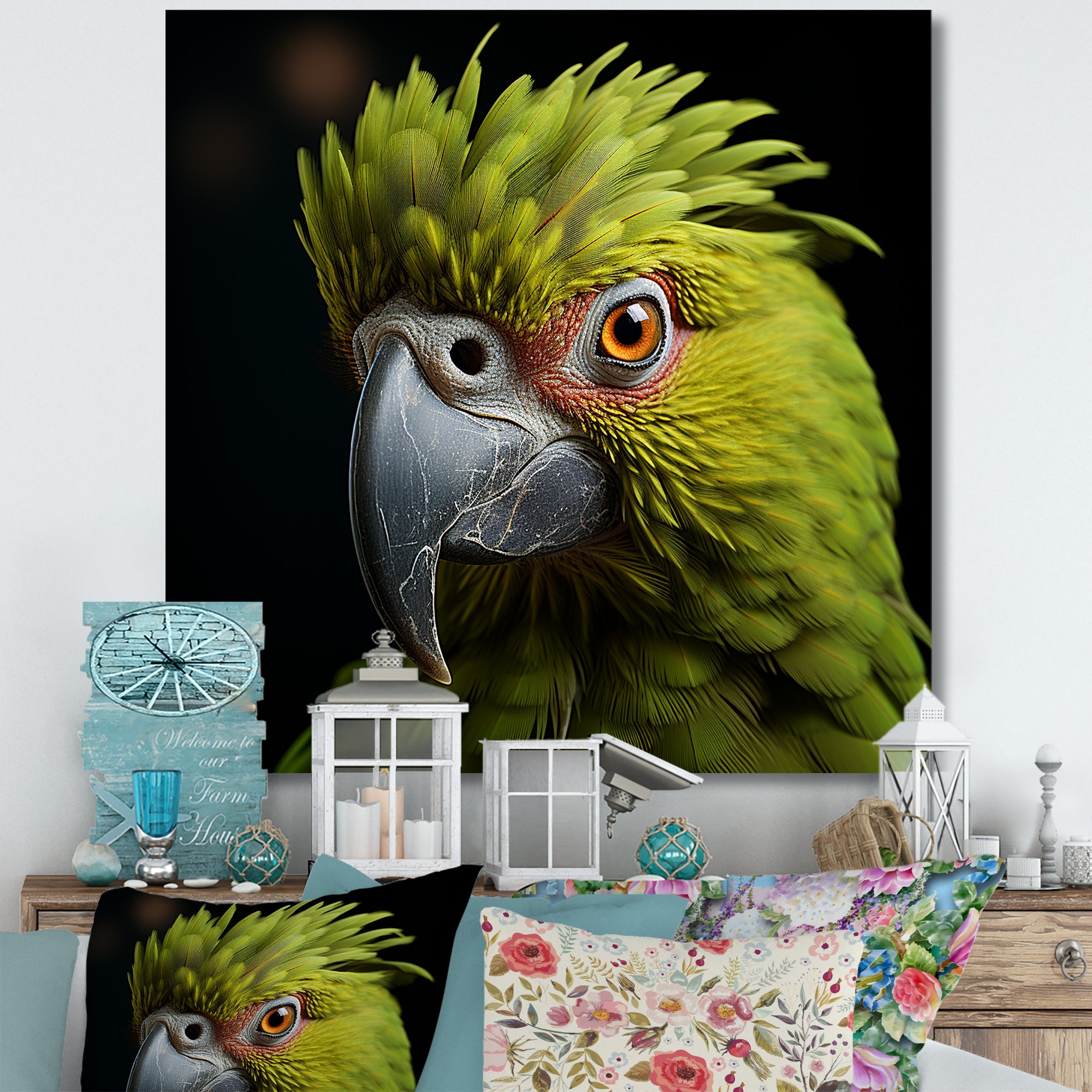 Green Eternal Feathered Vibrance - Parrot Framed Canvas Art