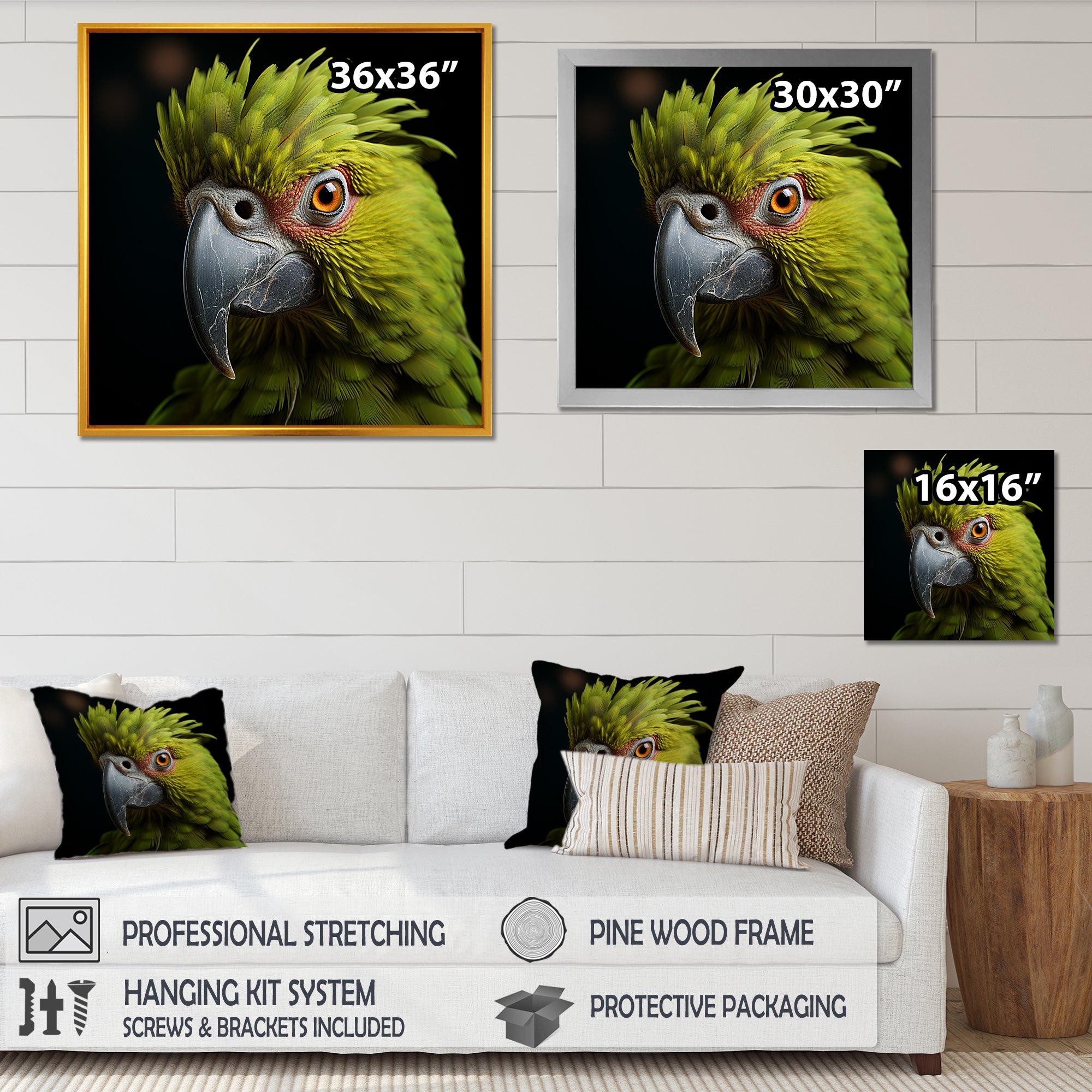 Green Eternal Feathered Vibrance - Parrot Framed Canvas Art