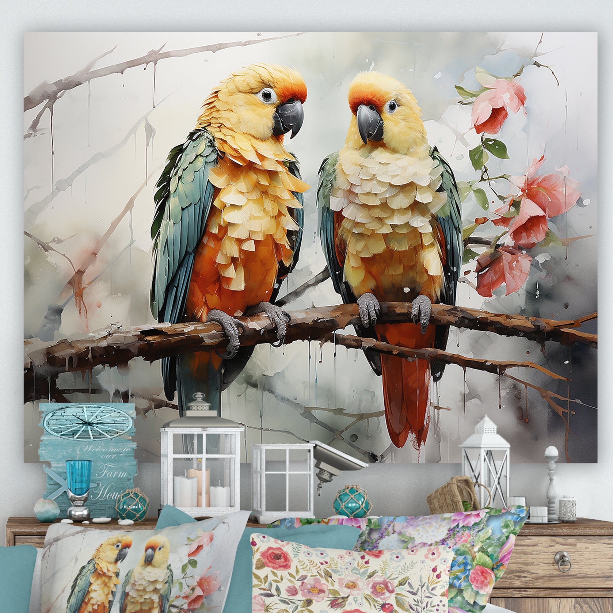 Parrots Ethereal Encounters - Parrot Large Canvas Wall Art