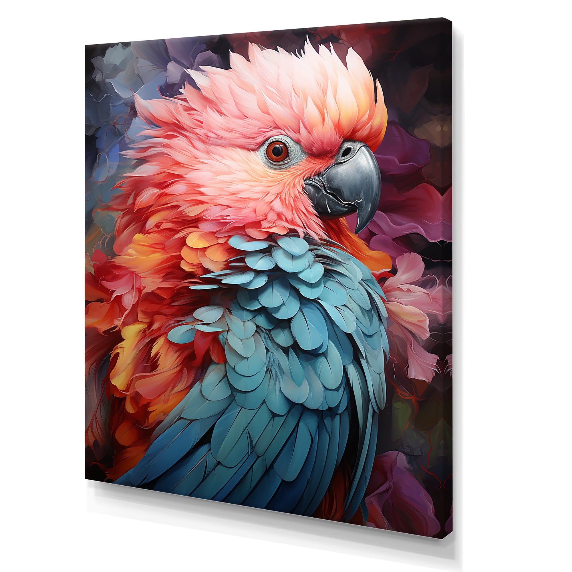 Pink And Blue Feathers Of Harmony Elegance - Parrot Living Room Wall Art
