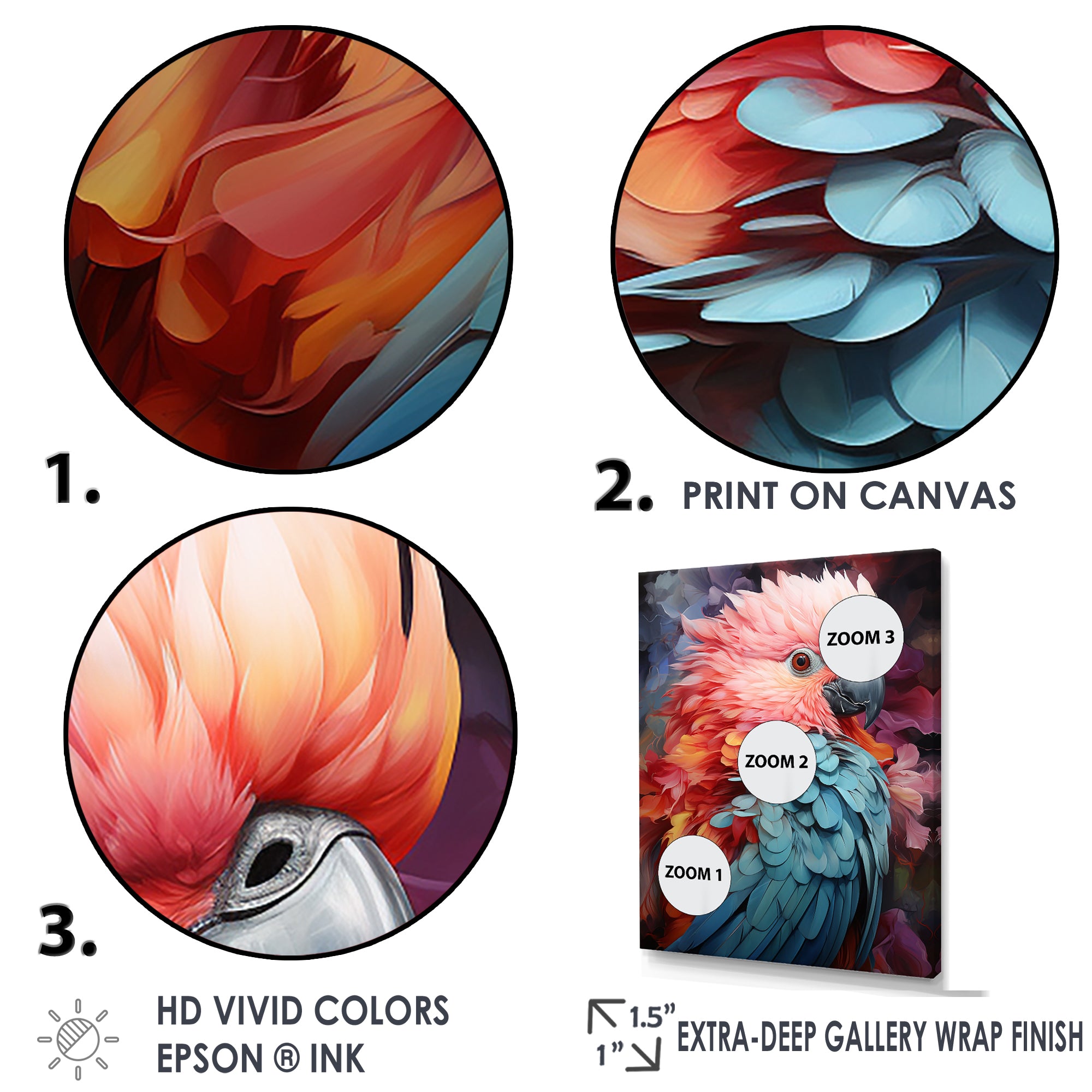 Pink And Blue Feathers Of Harmony Elegance - Parrot Living Room Wall Art