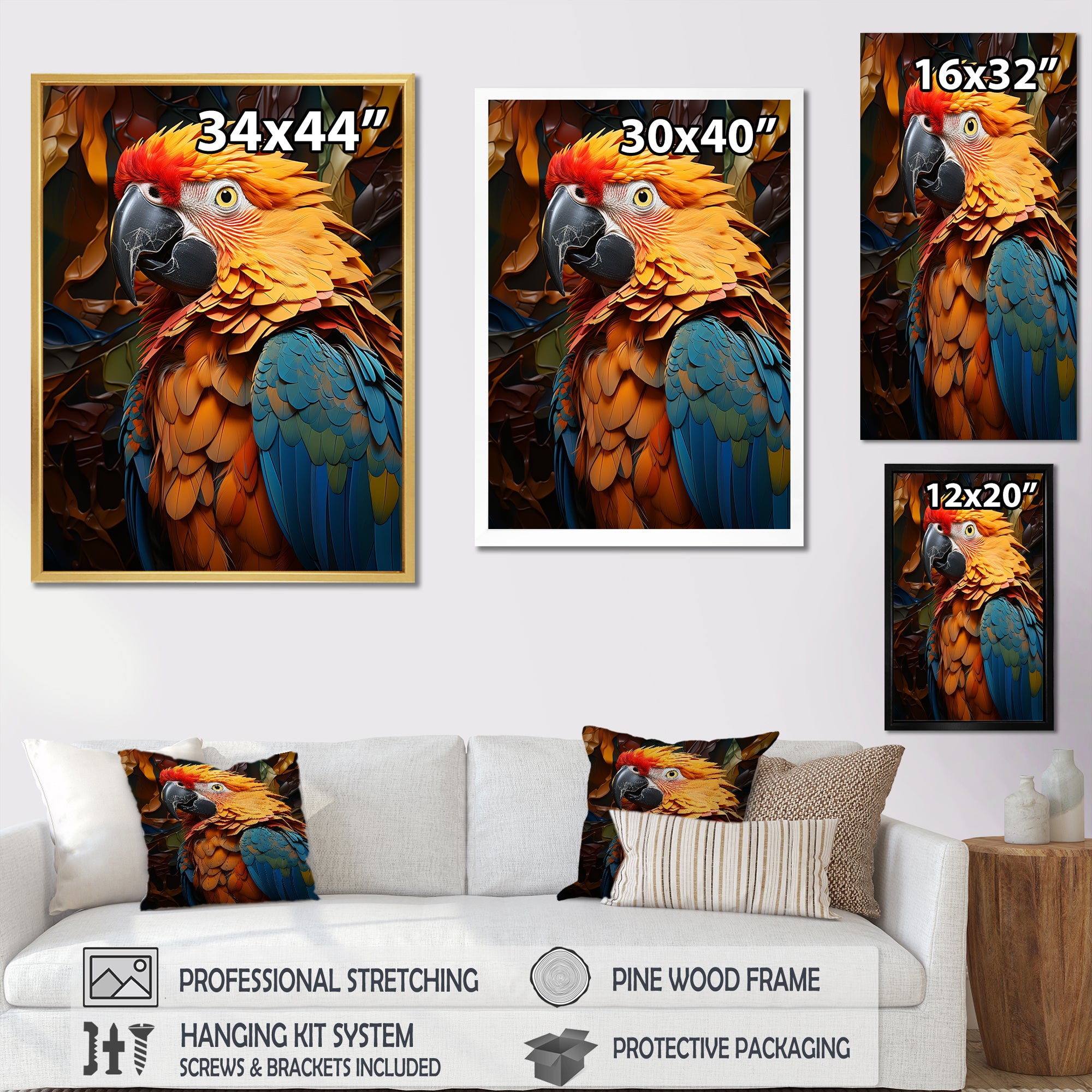 Yellow Parrots Golden Conversations - Parrot Bedroom Wall Art