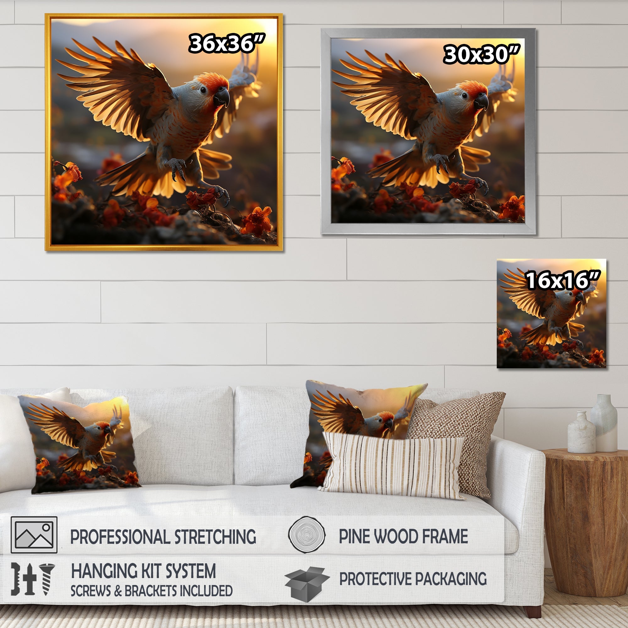 Yellow Parrots Sunset Golden Flight - Parrot Canvas Wall Art