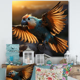 Blue Parrots Sunset Golden Flight - Parrot Wall Decor
