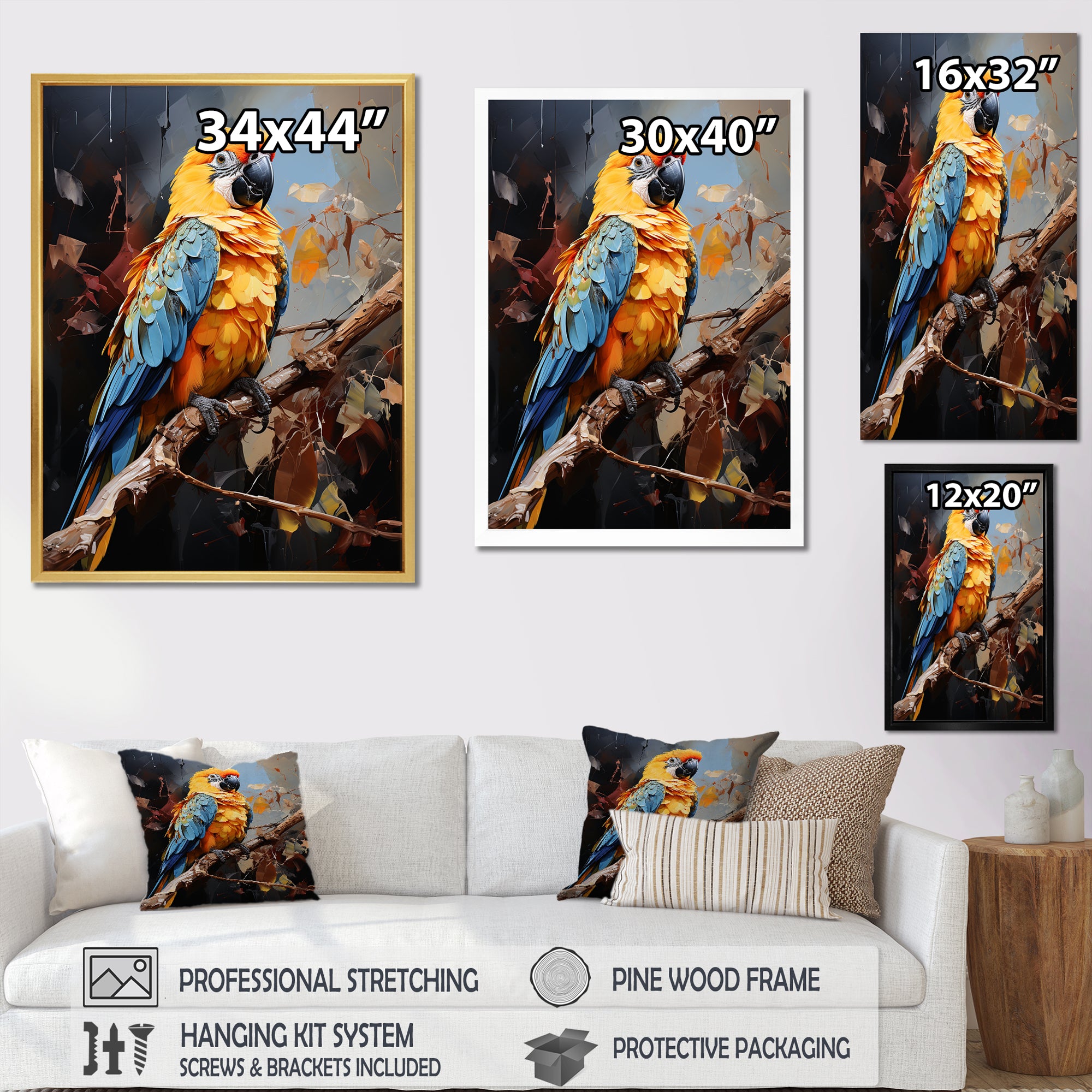 Blue And Yellow Golden Guardians - Parrot Wall Art Prints