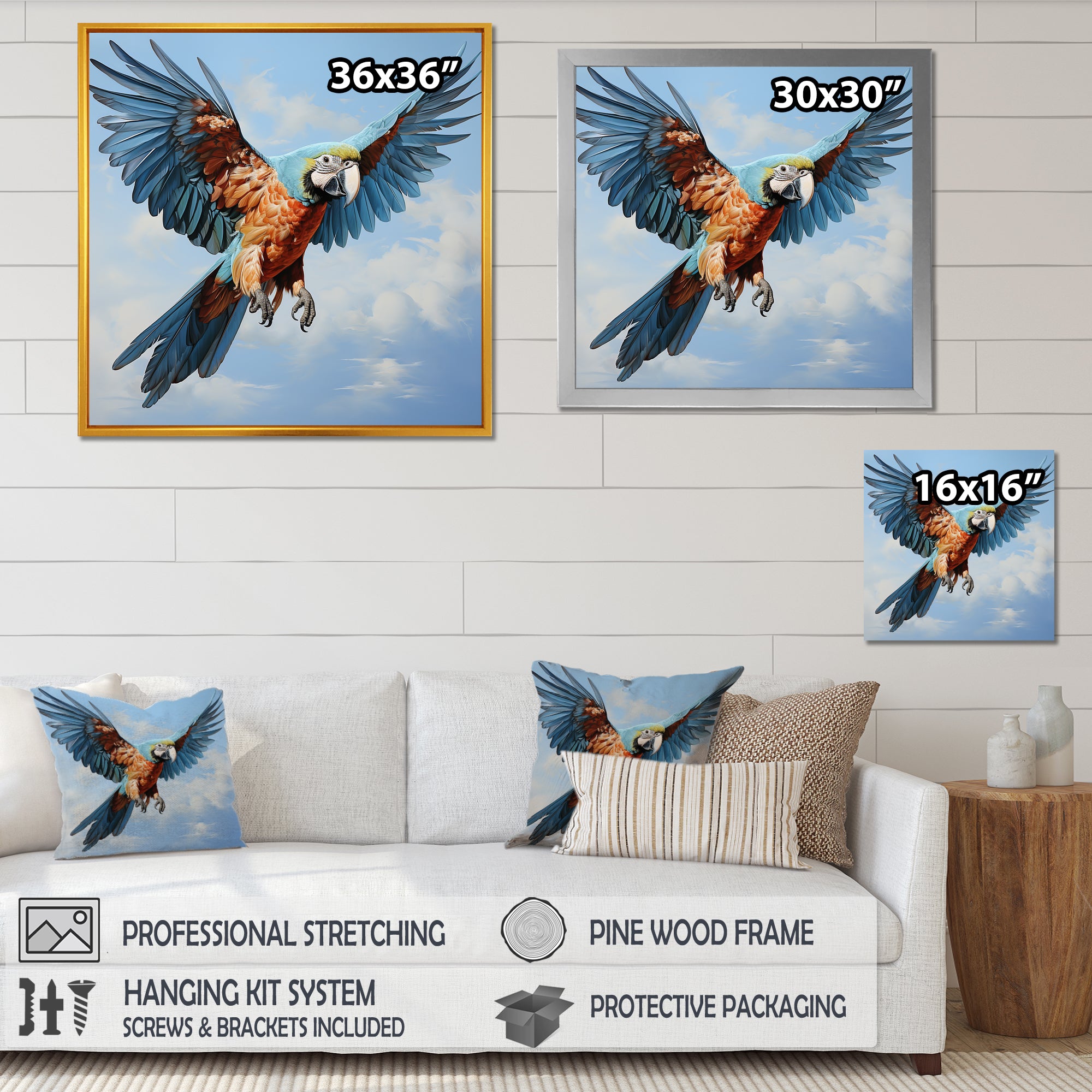 Parrots Harmony In Flight Elegance - Blue Parrot Wall Art