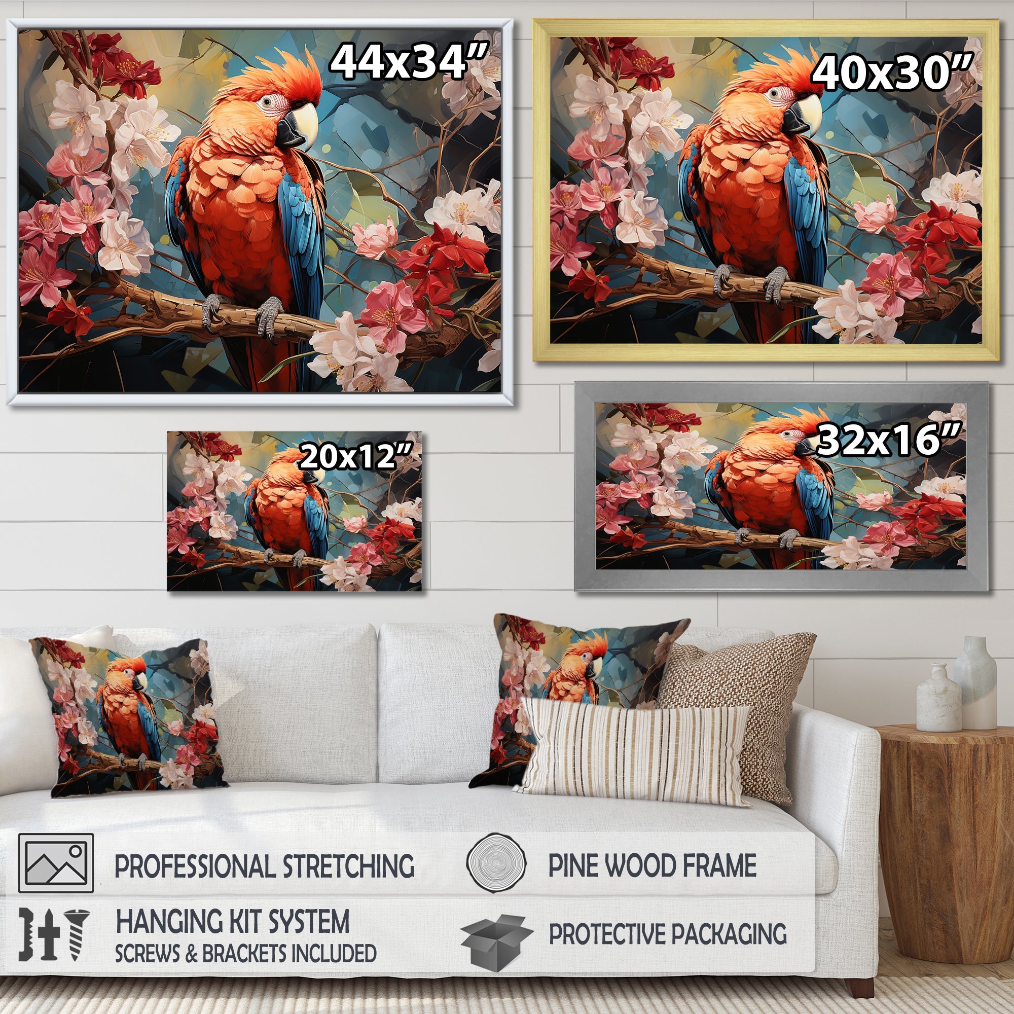 Parrots Harmony In Red - Parrot Framed Canvas Art