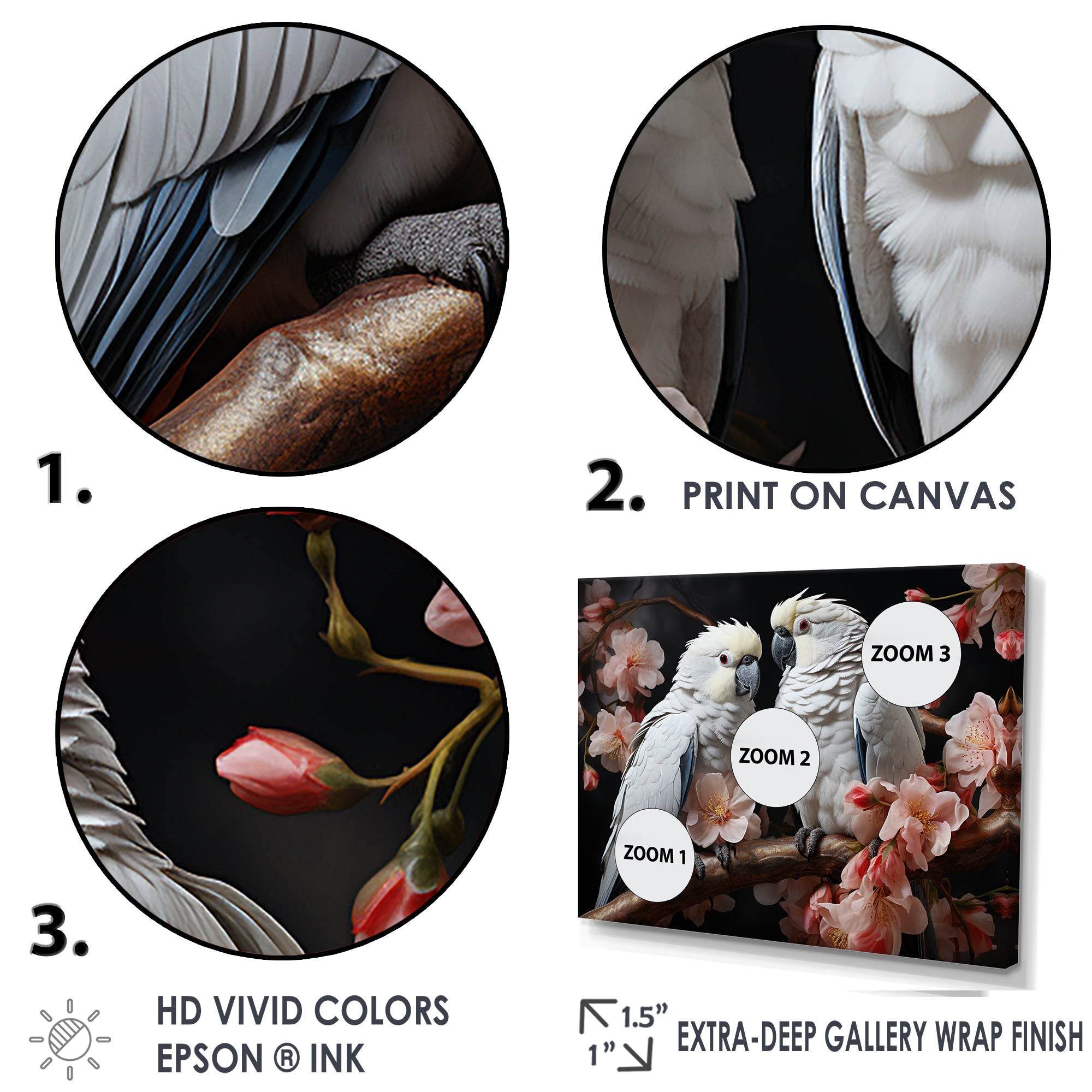 White Parrots Jungle Harmonics - Parrot Bedroom Wall Art