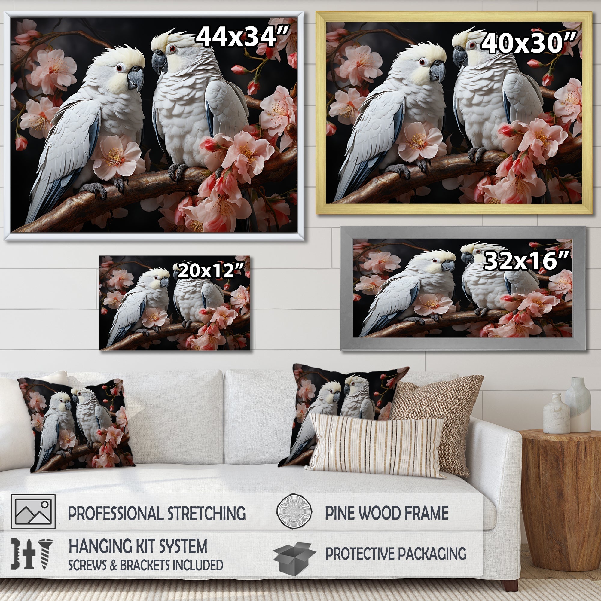 White Parrots Jungle Harmonics - Parrot Bedroom Wall Art