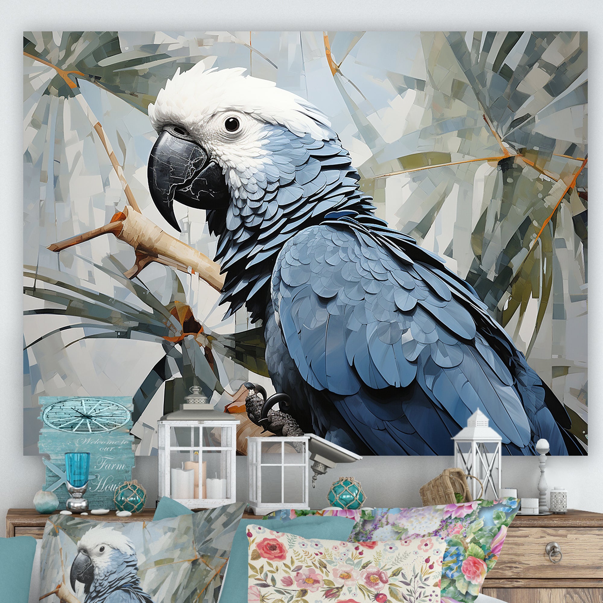 Blue Parrot Tropical Forest Rhapsody - Parrot Wall Art Prints