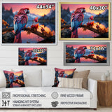 Red And Blue Parrots Radiant Plumage Sunset - Red Parrot Wall Art