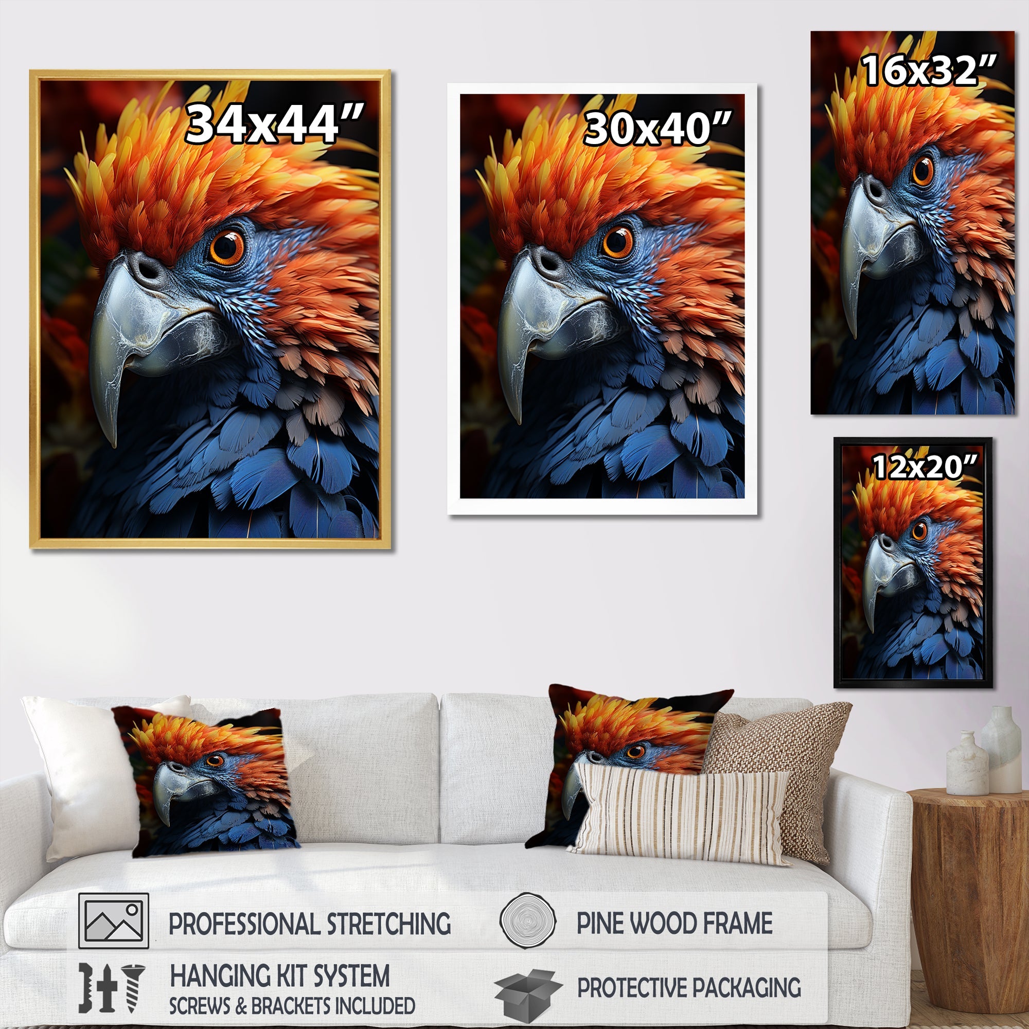 Yellow And Blue Parrots Radiant Plumage Sunset - Parrot Large Canvas Wall Art