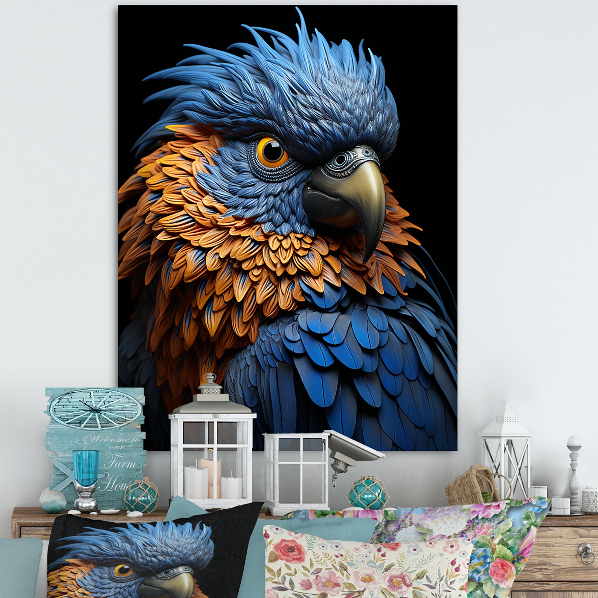 Blue And Yellow Mystical Plumage Tropical Rhapsody - Parrot Home Decor Art