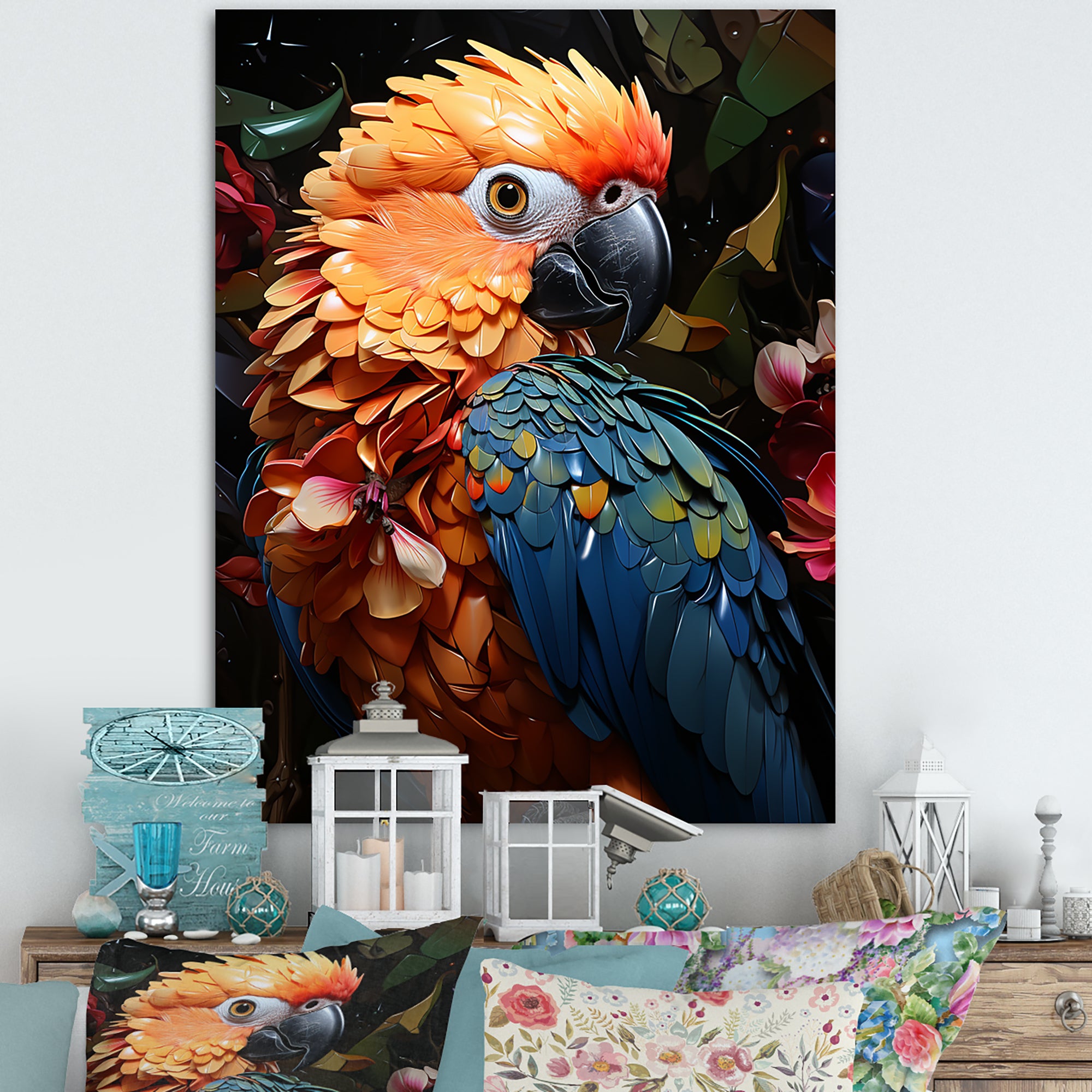 Blue And Orange Vibrant Parrot Paradox - Parrot Canvas Wall Art