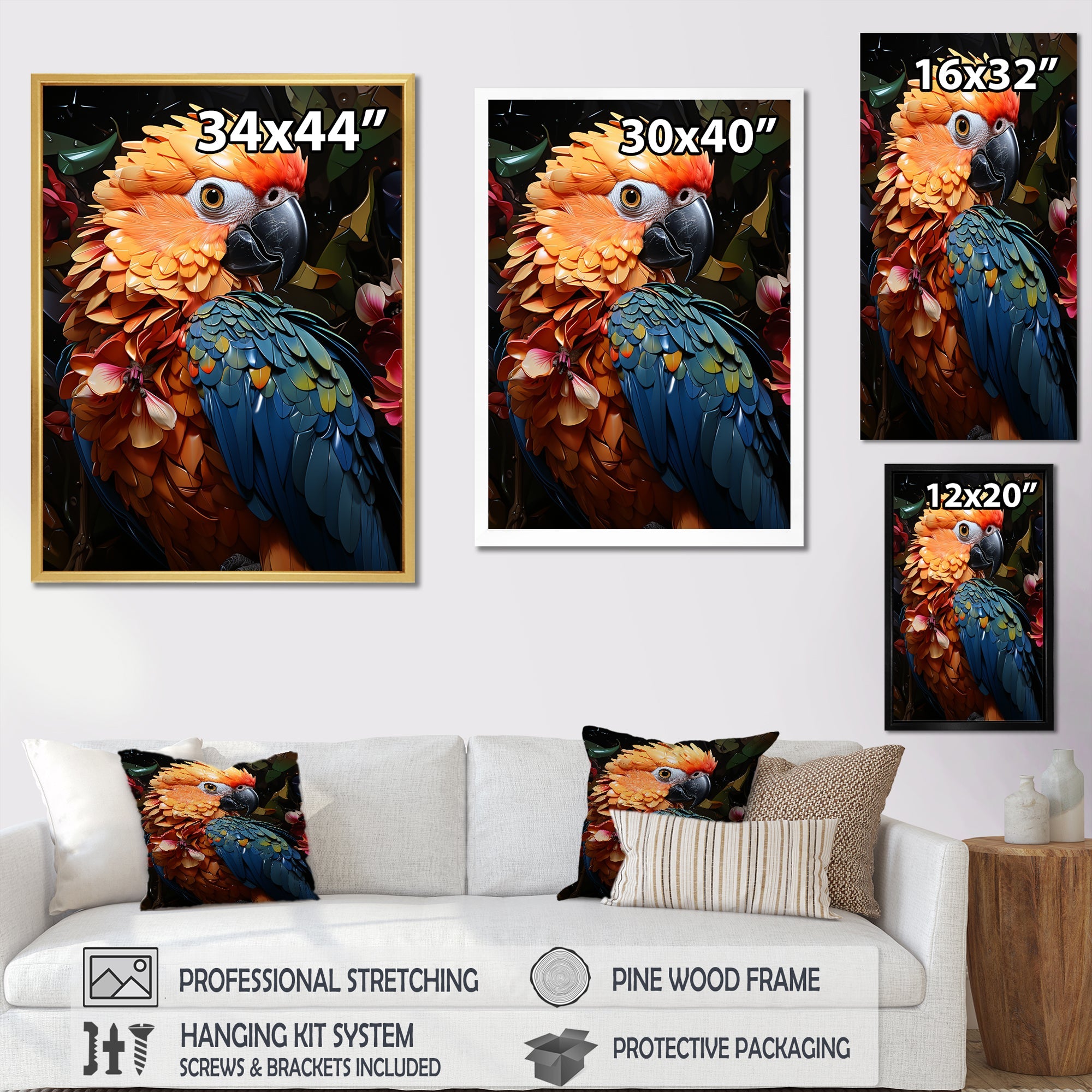 Blue And Orange Vibrant Parrot Paradox - Parrot Canvas Wall Art