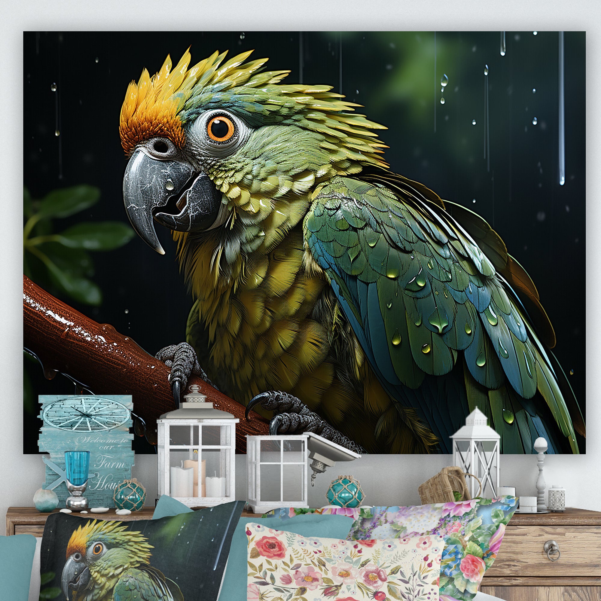 Green And Yellow Parrots Rainforest Chorus - Parrot Wall Art Prints