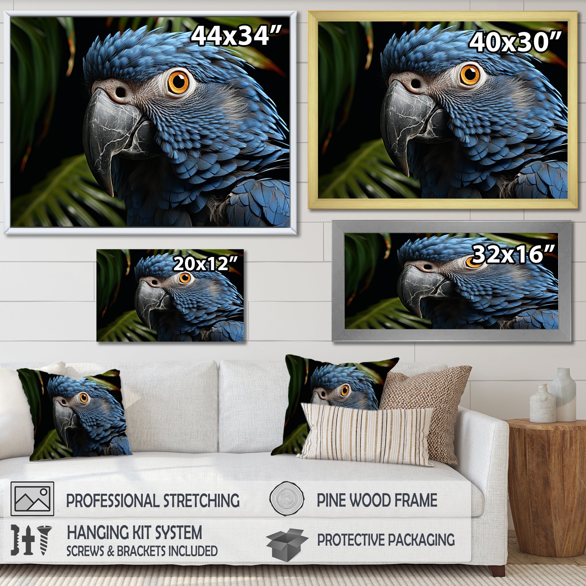 Parrots Sapphire Skies Tropical Forest - Blue Parrot Wall Art