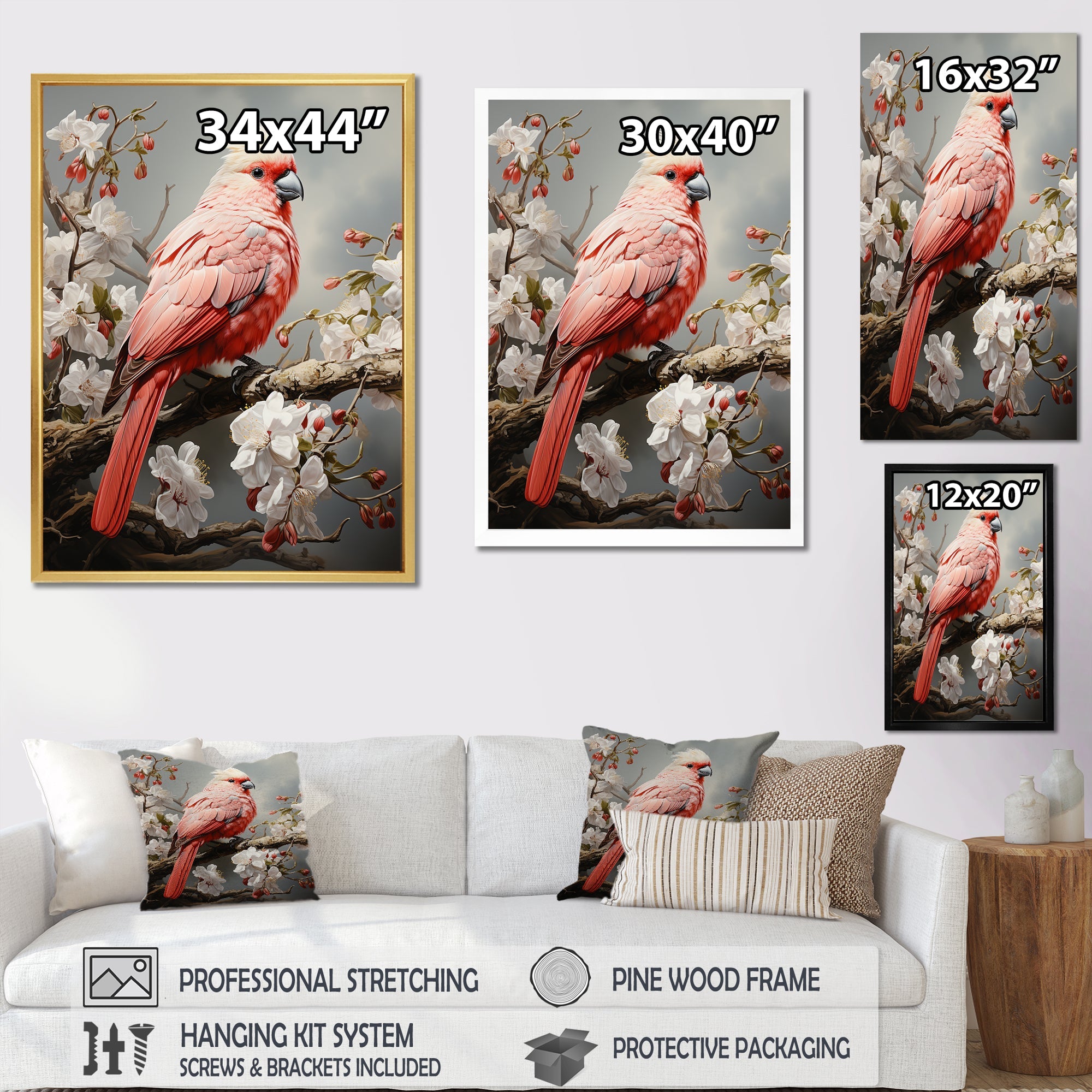 Chirping Red Cardinal Serenade - Bird Framed Canvas Art