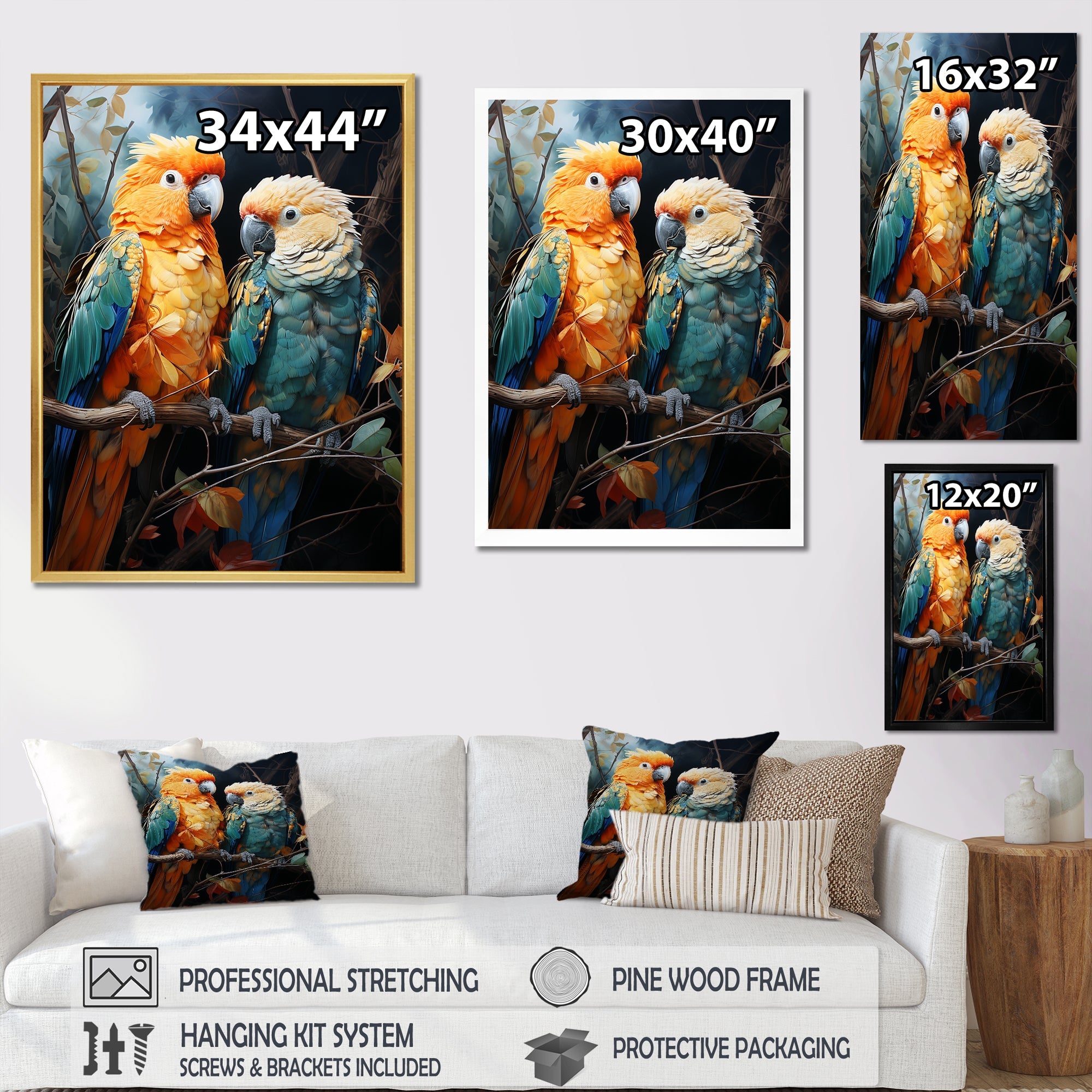 Yellow And Teal Parrot S Lively Radiance - Parrot Large Canvas Wall Art