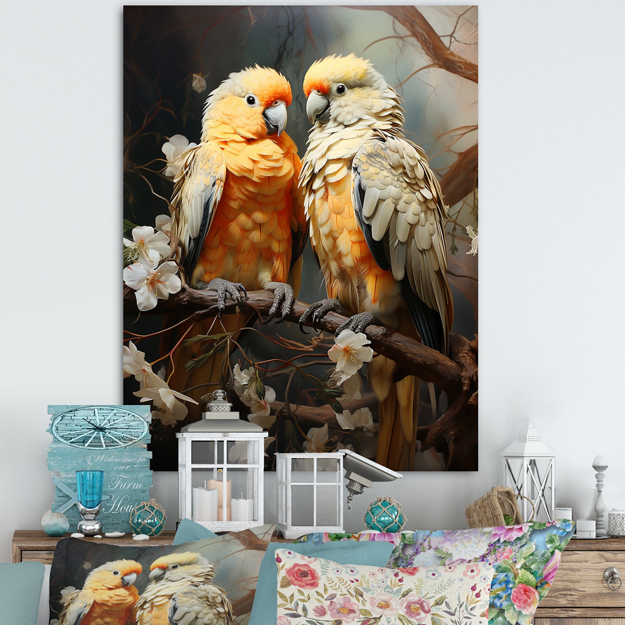 Yellow And Beige Parrot S Lively Radiance - Parrot Home Decor Art