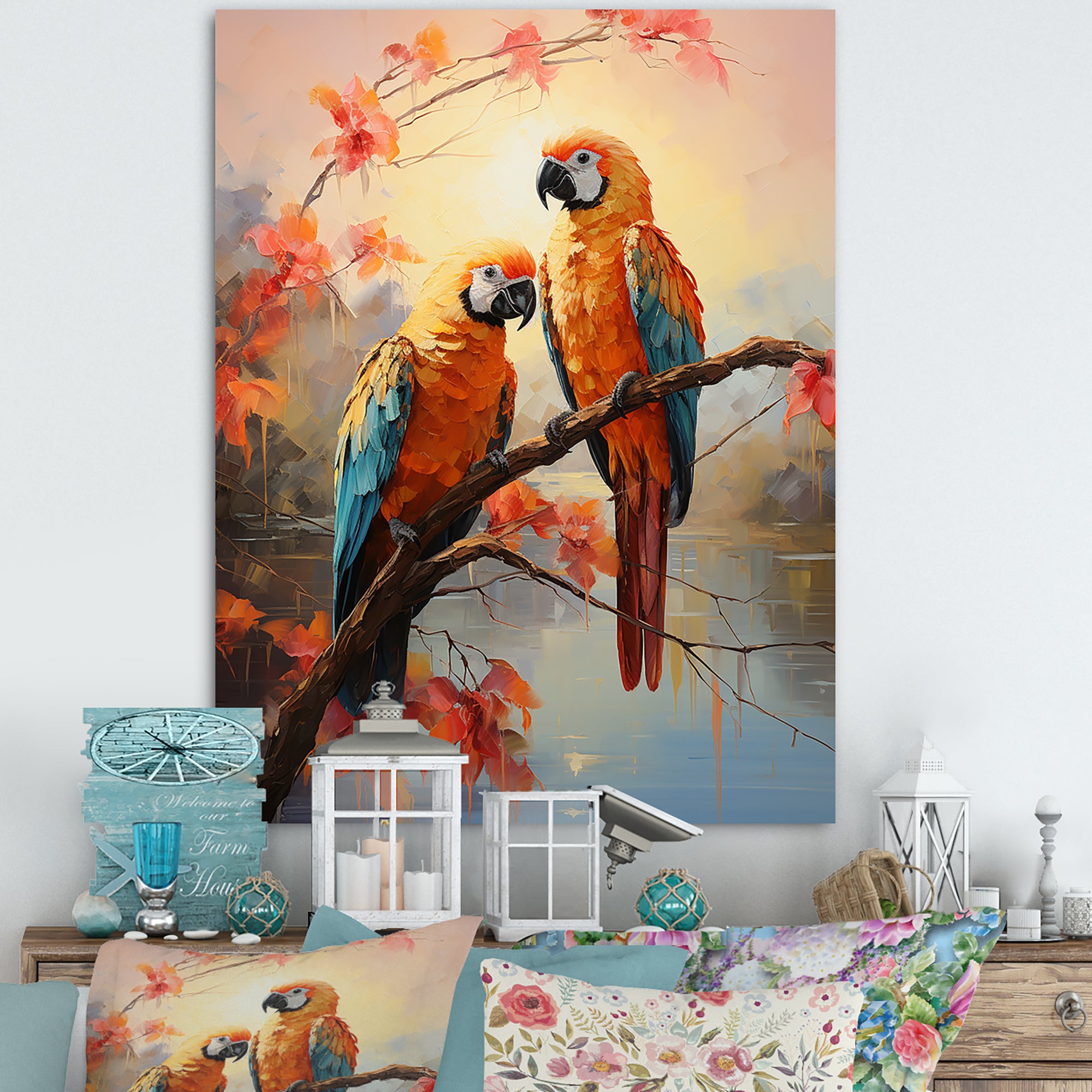 Parrots Sunset Serenade - Parrot Wall Decor