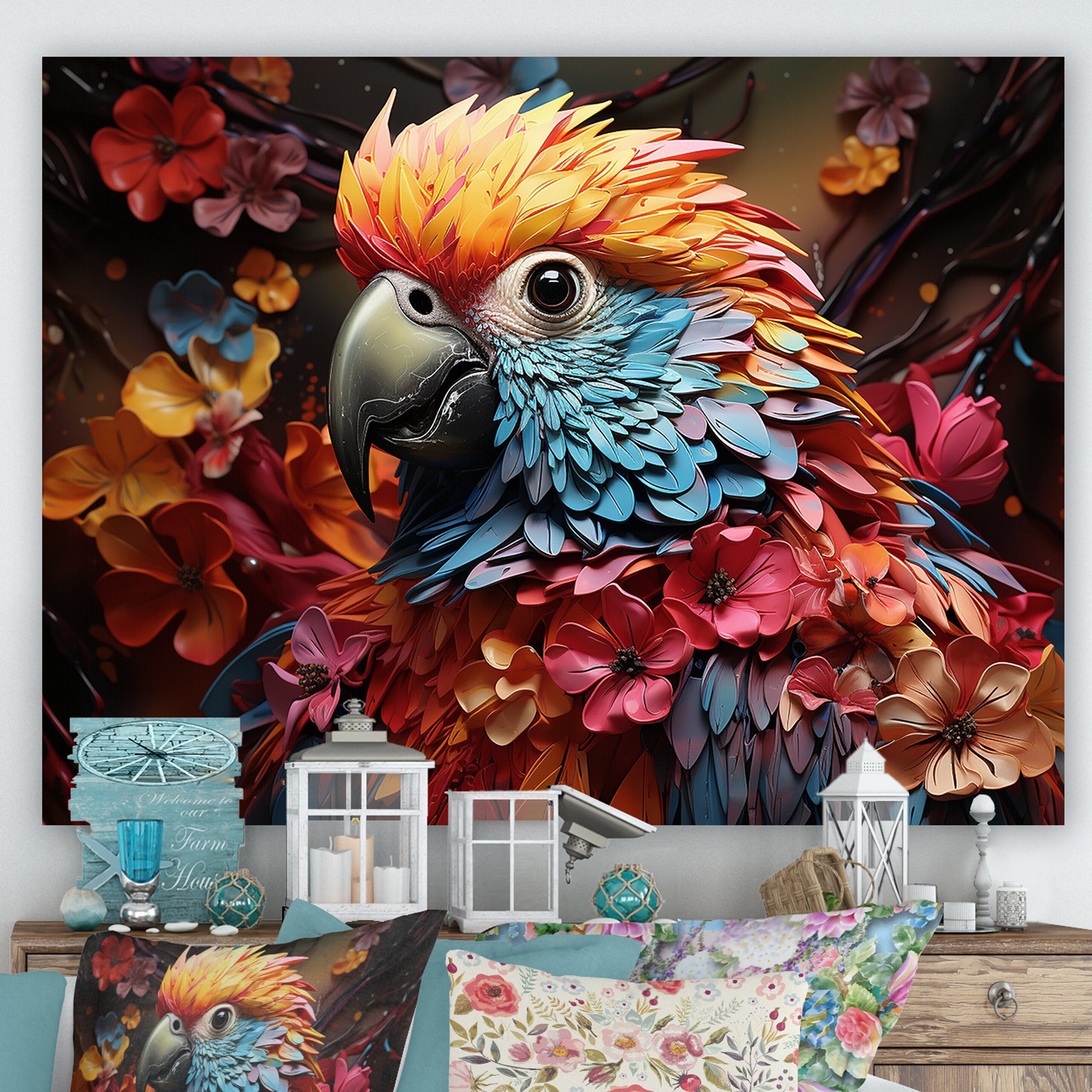 Parrot S Tropical Rhapsody - Parrot Large Canvas Wall Art