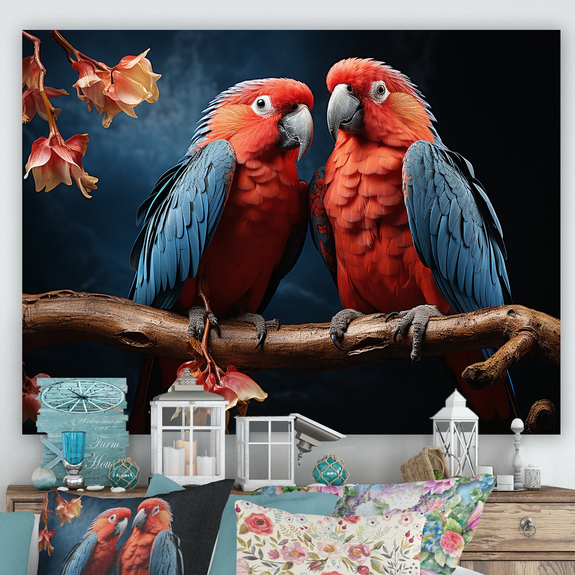 Parrot S Vivid Conversations - Coral Parrot Wall Art