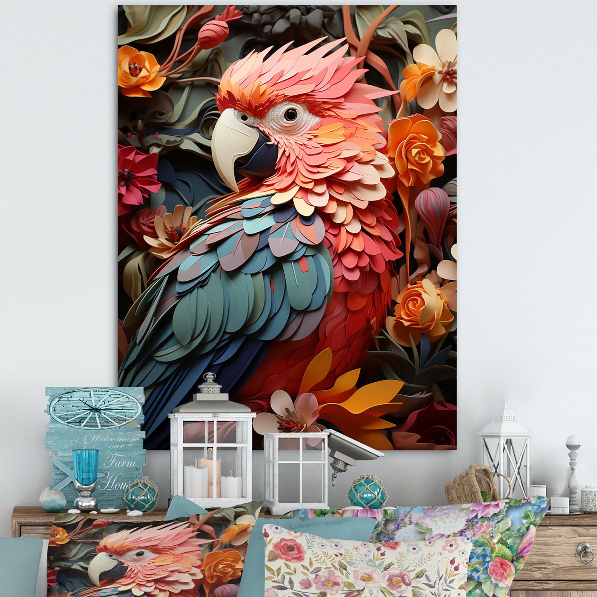 Parrot S Feathers Of The Tropics - Parrot Large Canvas Wall Art