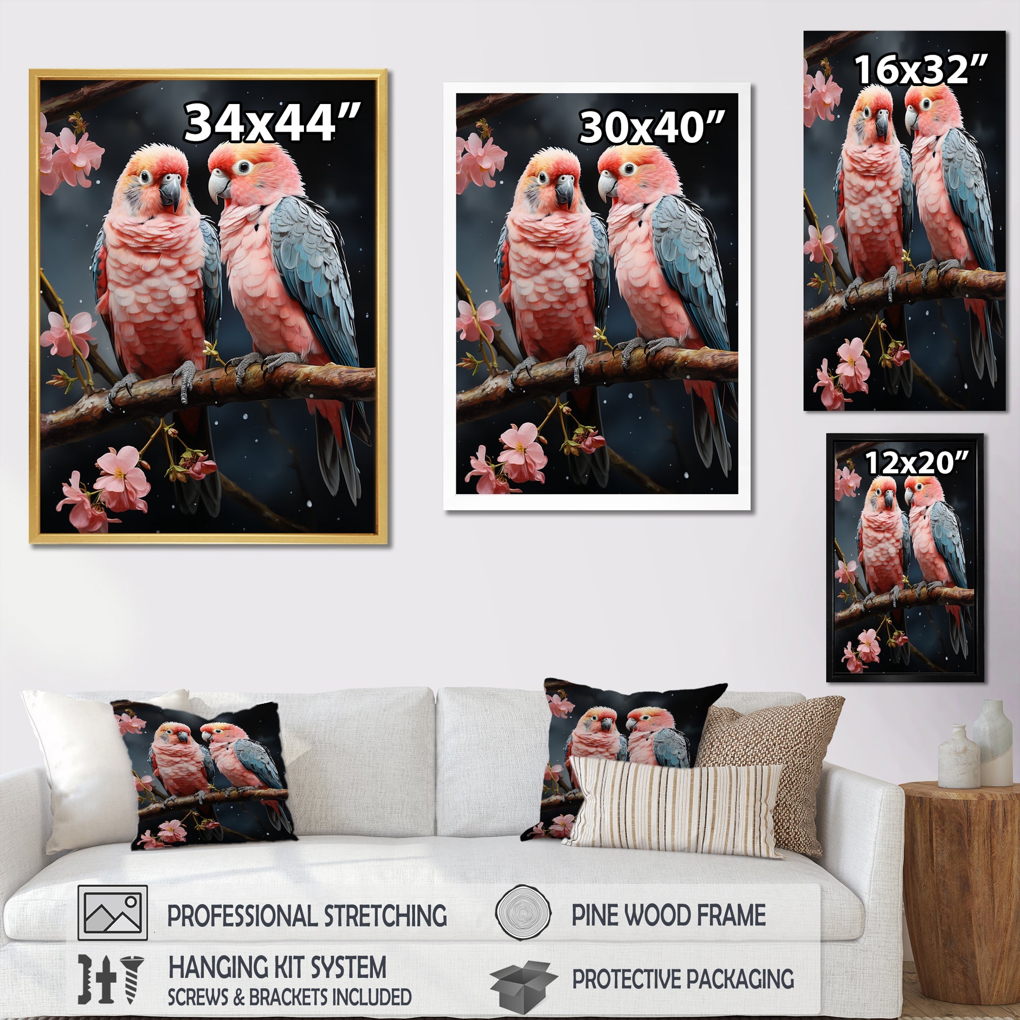 Whimsical Whispers Love Birds - Parrot Living Room Wall Art