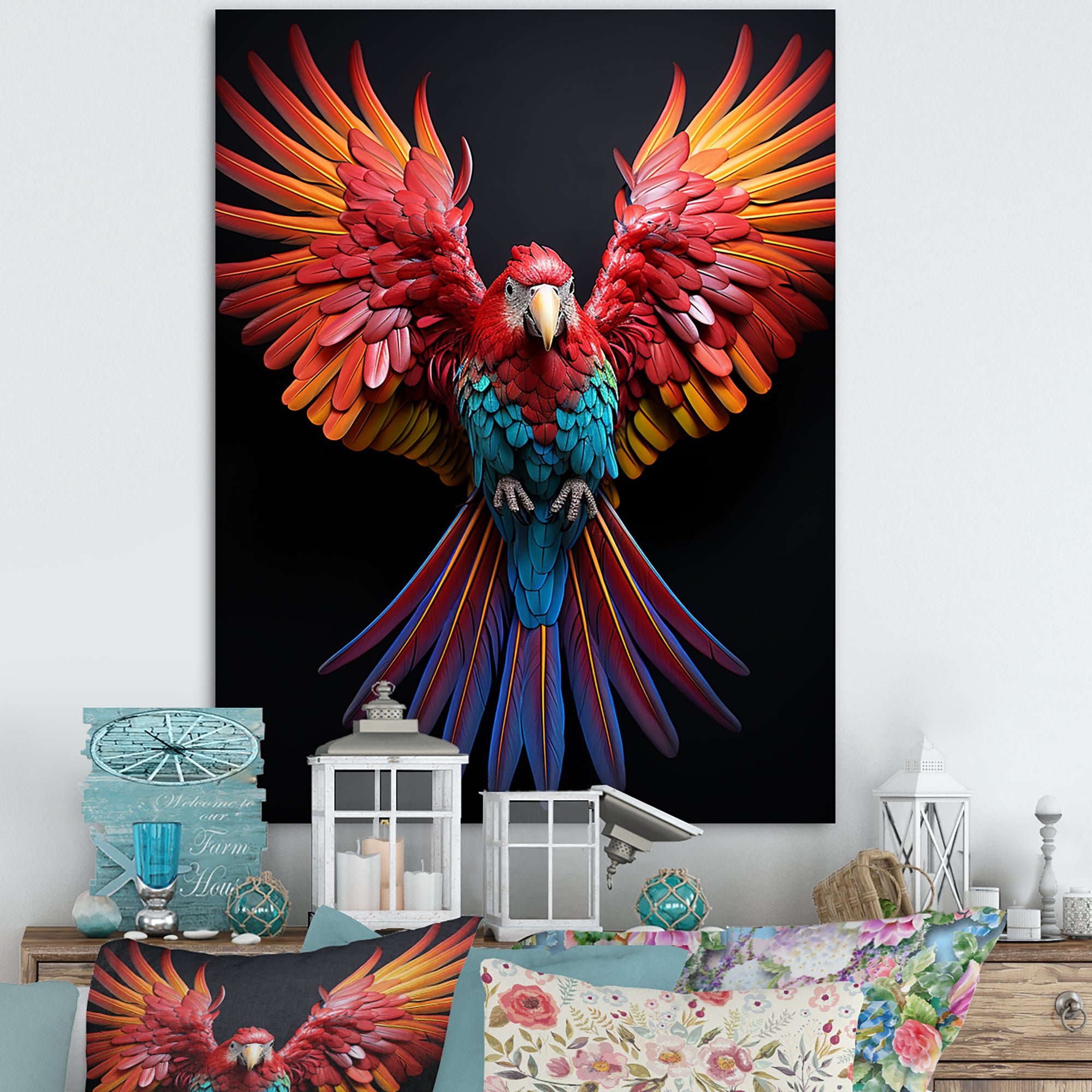 Parrot S Whimsical Wings - Parrot Canvas Wall Art