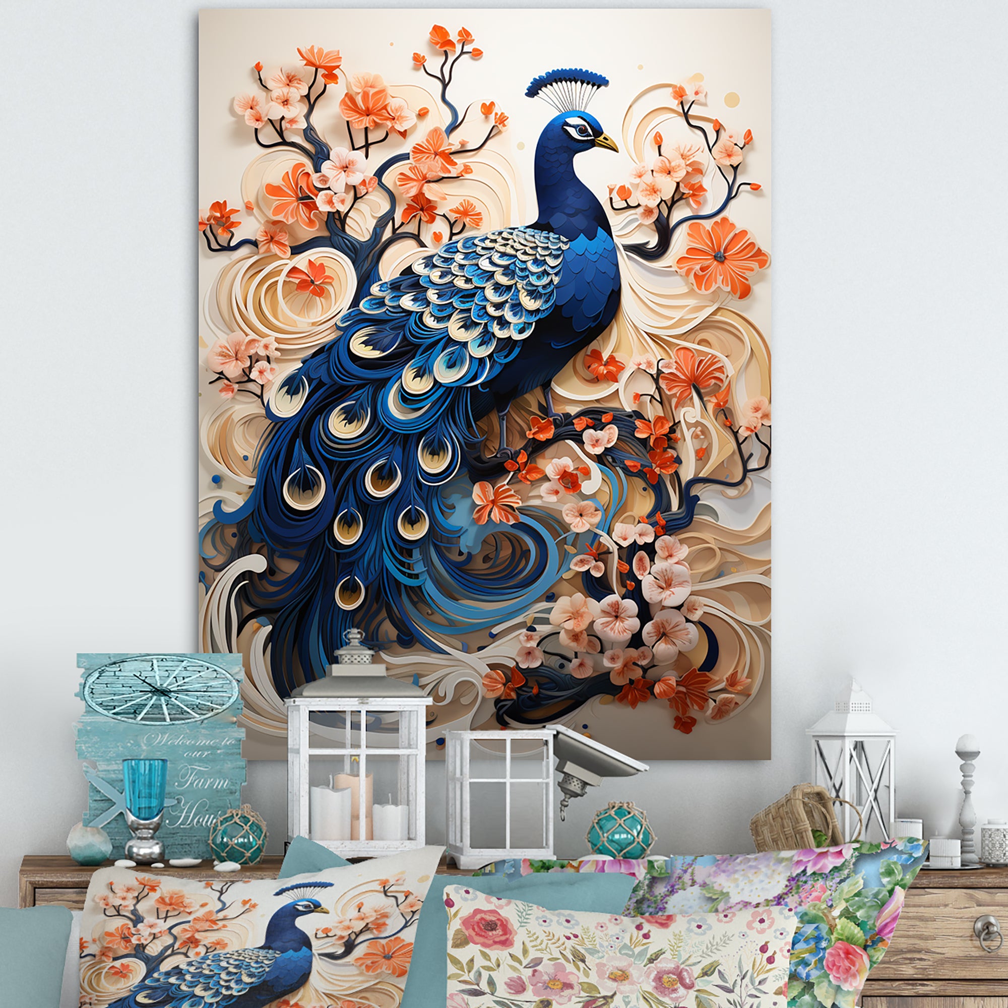 Flower Colors Of The Peacock - Blue Peacock Wall Art
