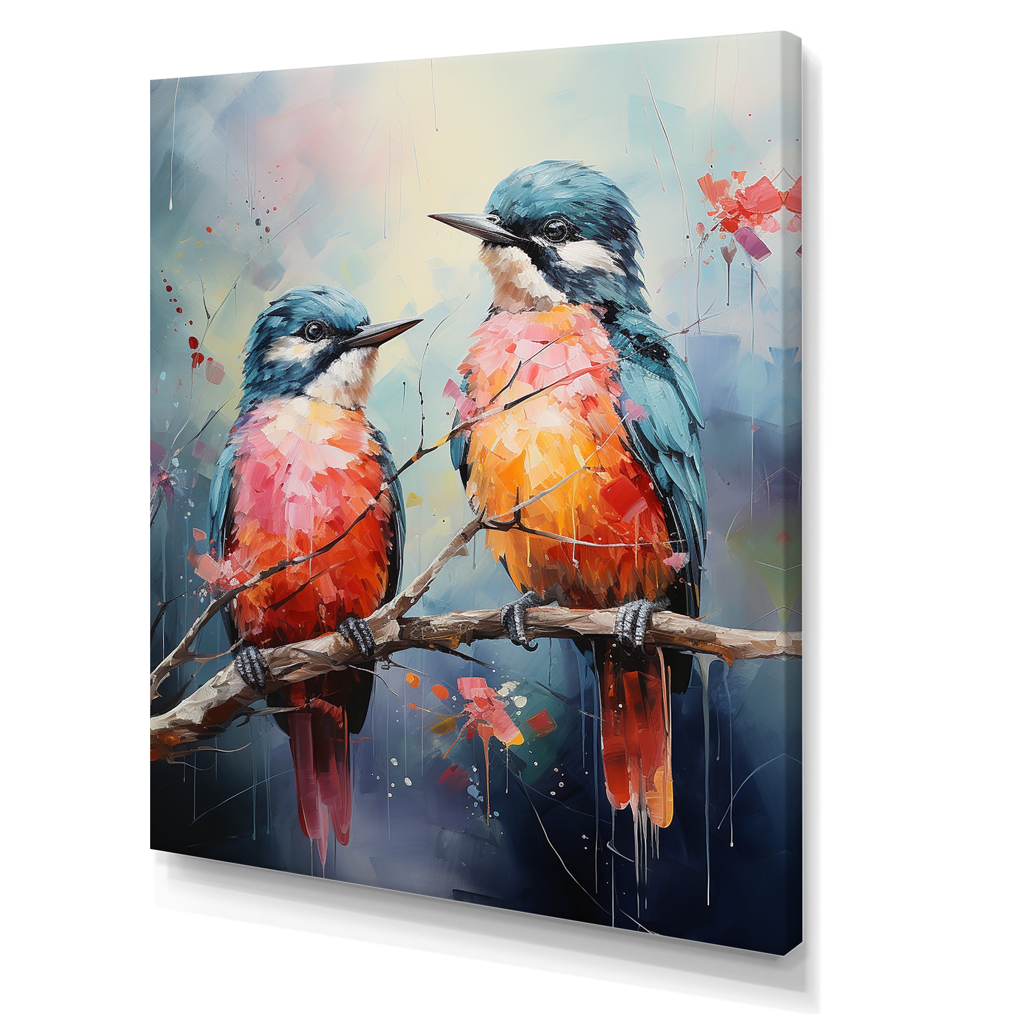 Blue And Coral Elegant Nature S Songbirds - Blue Bird Wall Art