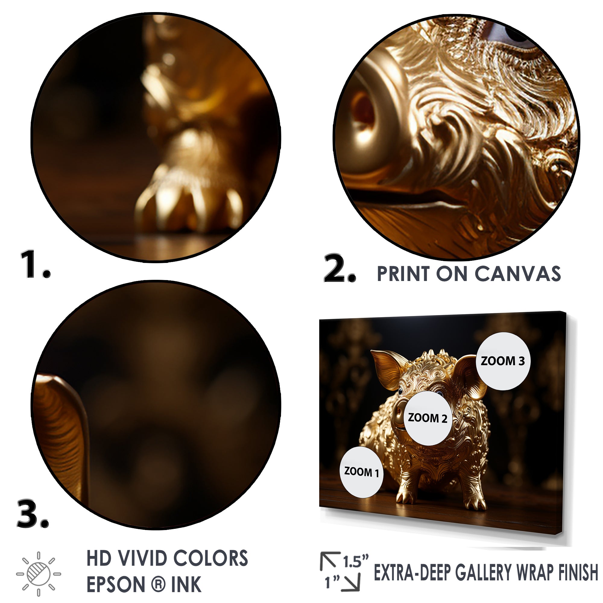 Golden Gilded Swine - Pig Canvas Wall Art