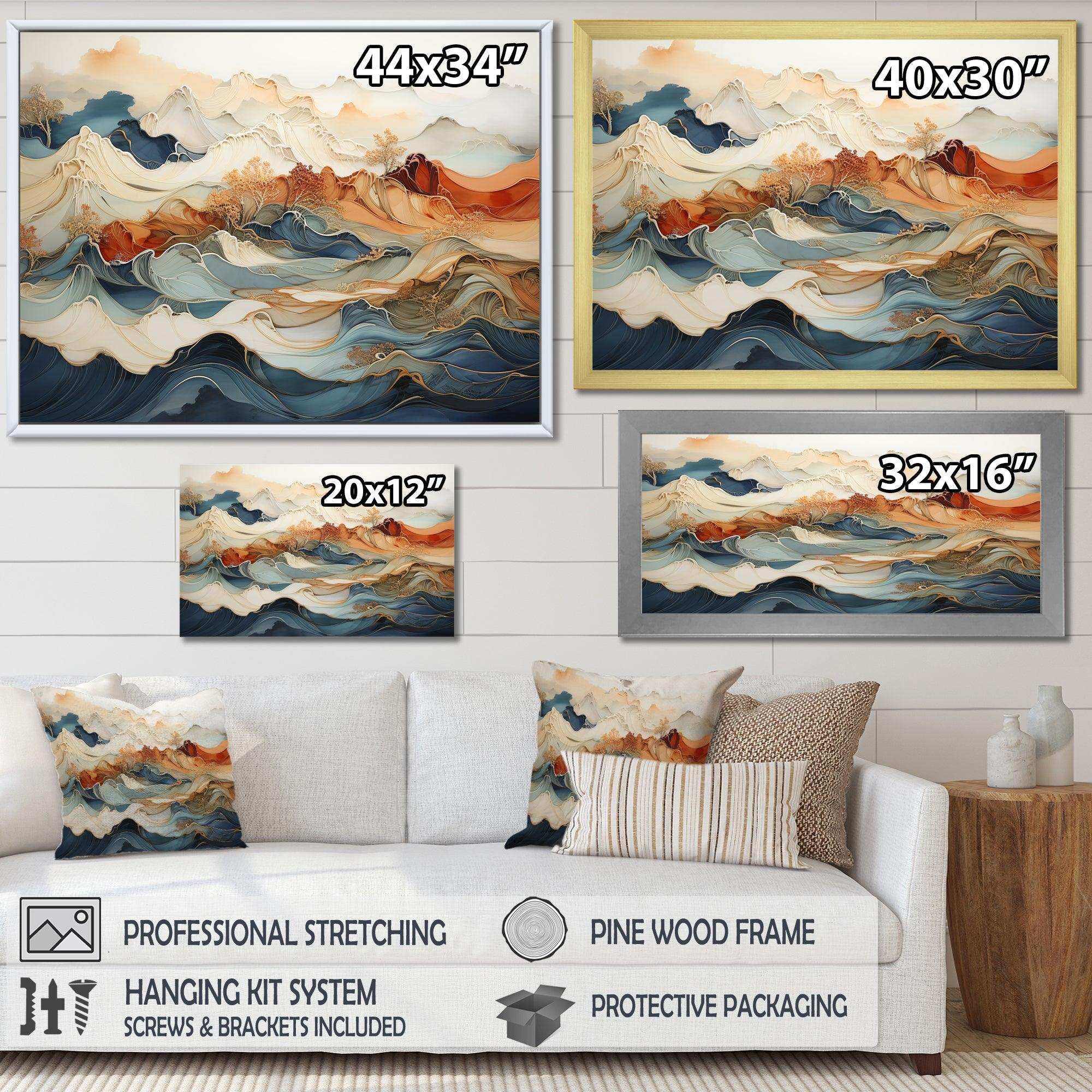 Abstract Orange And Blue River Ink III - Abstract Canvas Wall Art