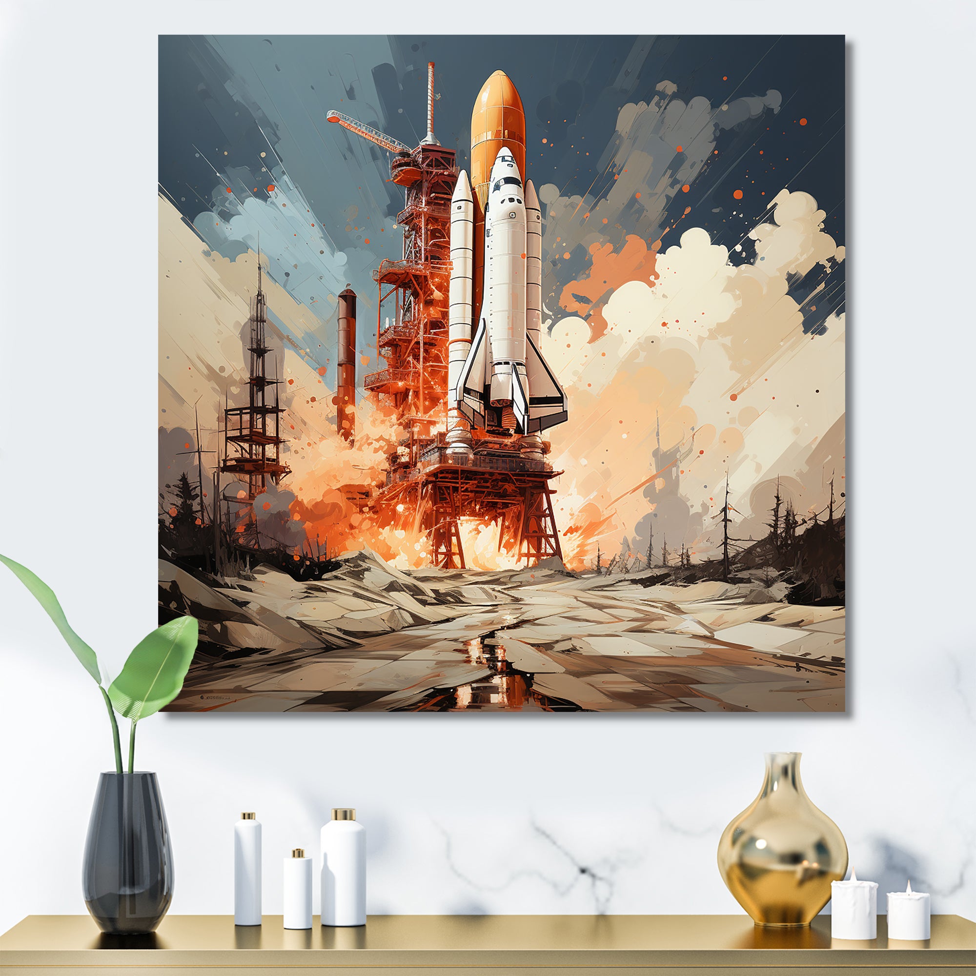 Modern Space Shuttle Launch - Rocketship Canvas Wall Art