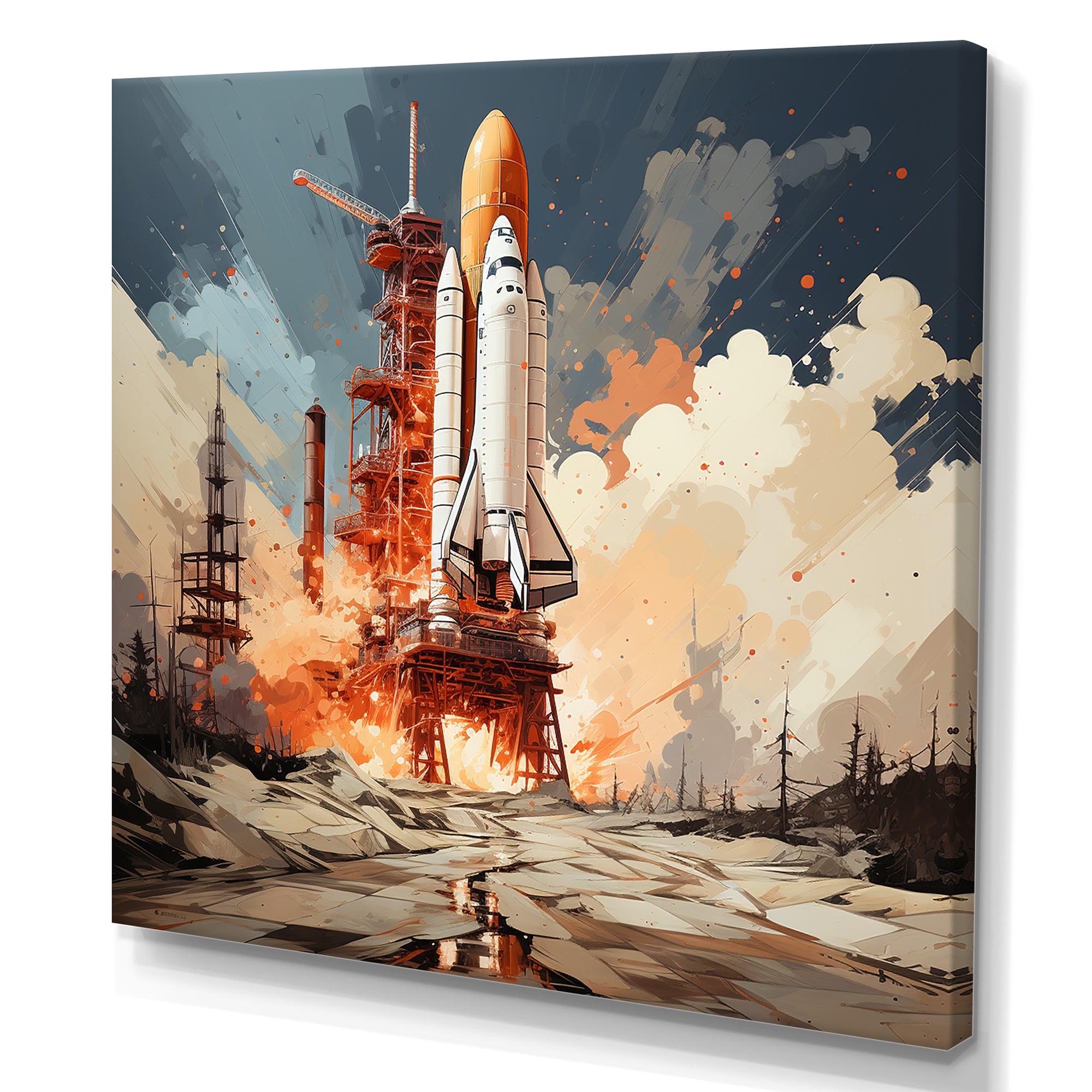 Modern Space Shuttle Launch - Rocketship Canvas Wall Art