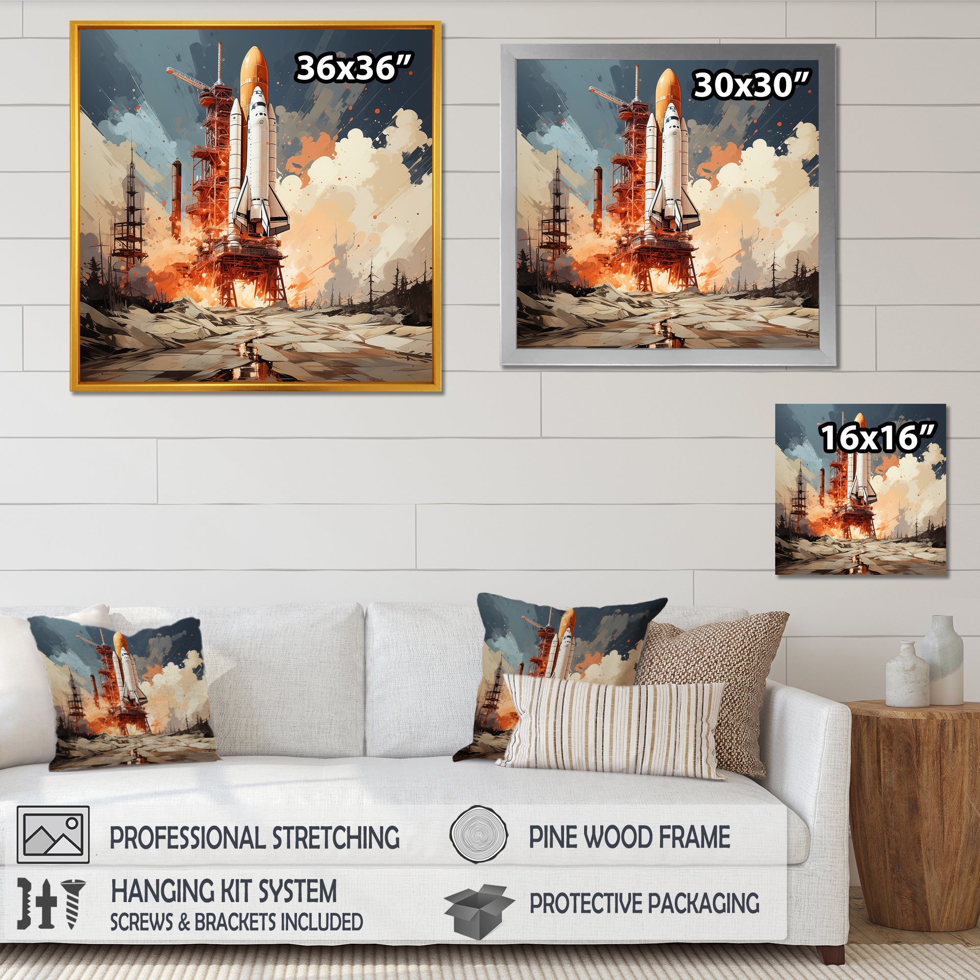 Modern Space Shuttle Launch - Rocketship Canvas Wall Art
