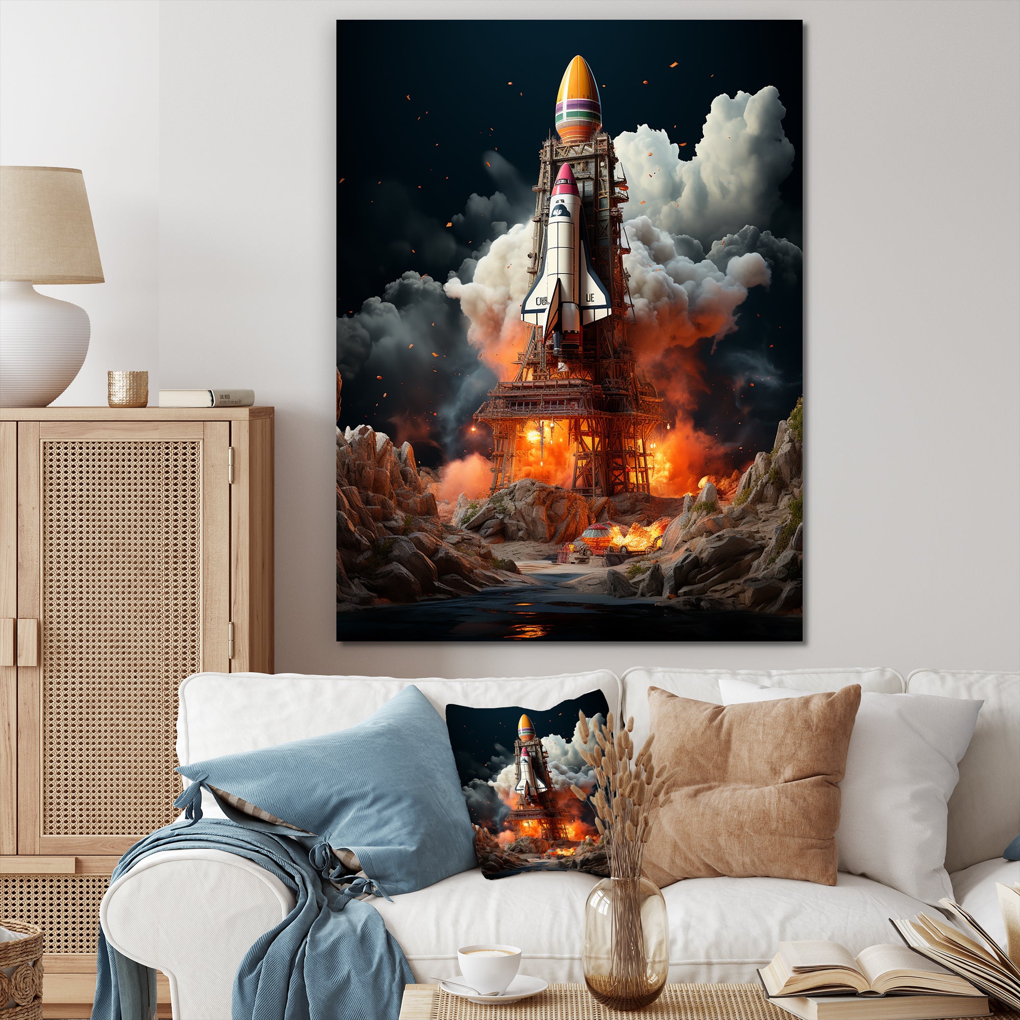 Blastoff Space Shuttle Launch - Rocketship Canvas Wall Art