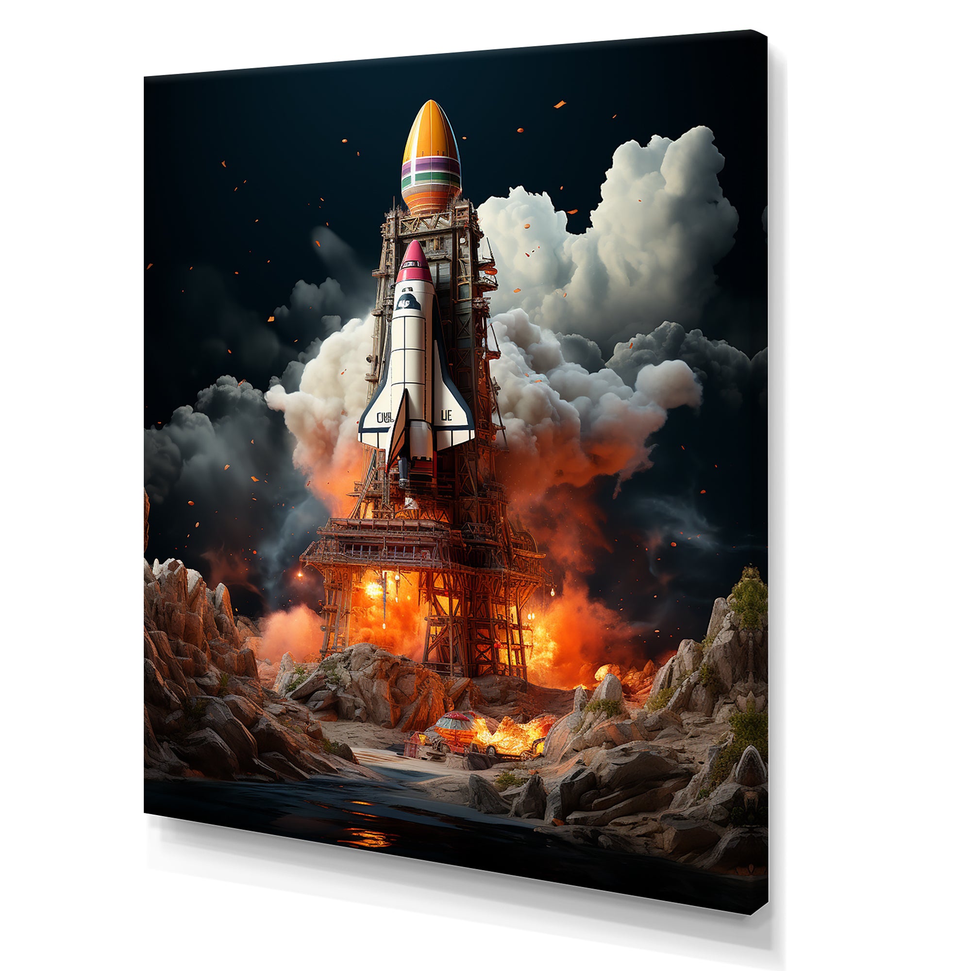Blastoff Space Shuttle Launch - Rocketship Canvas Wall Art