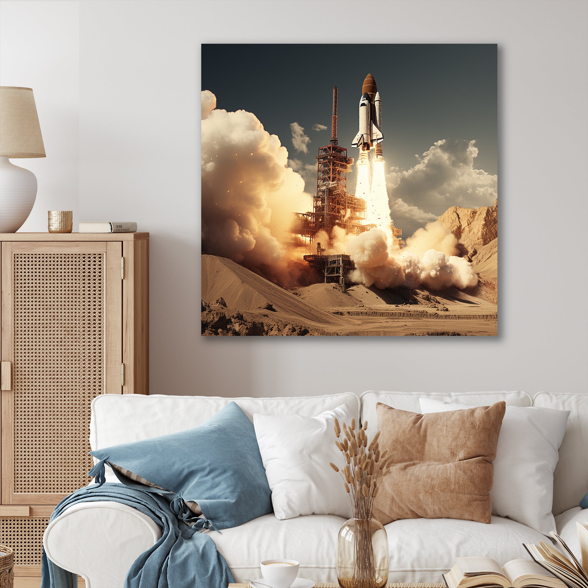 Vintage Expressionist Rocketship Burst - Rocketship Canvas Wall Art