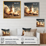 Vintage Expressionist Rocketship Burst - Rocketship Canvas Wall Art