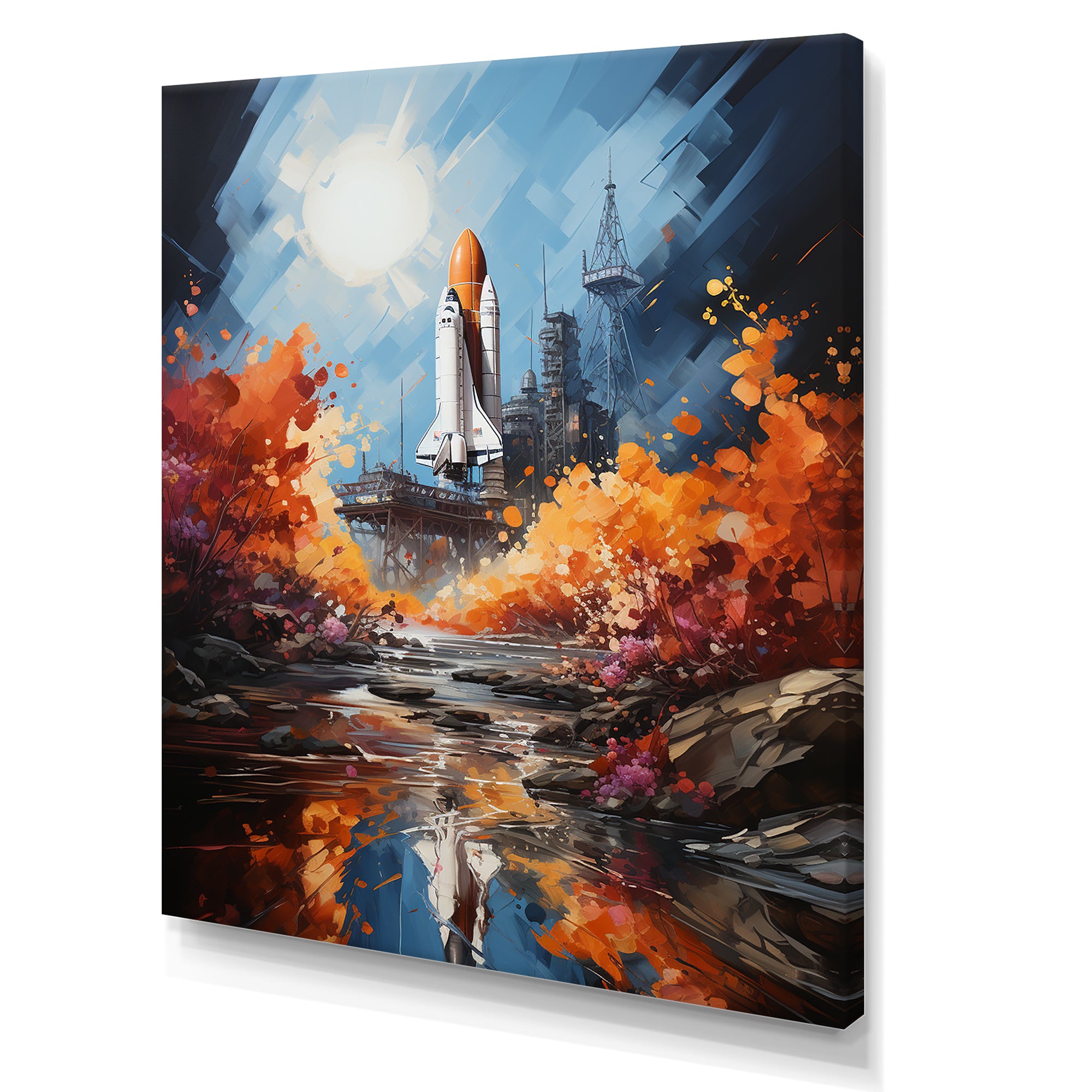 Impressionist Cosmic Rocket Ship Voyage - Rocketship Canvas Wall Art