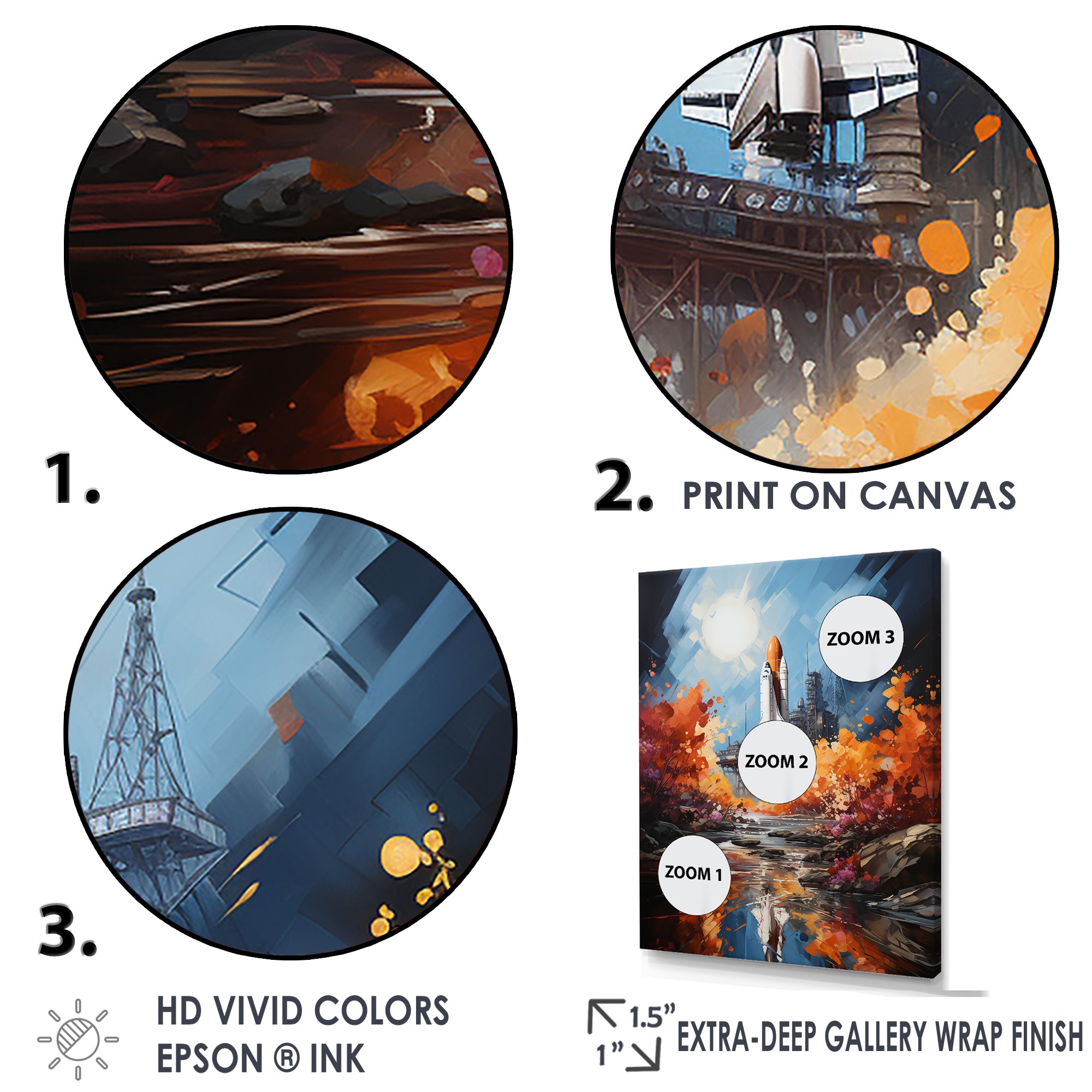 Impressionist Cosmic Rocket Ship Voyage - Rocketship Canvas Wall Art