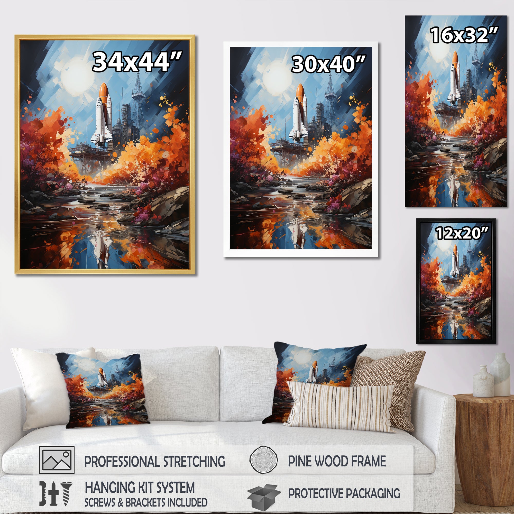 Impressionist Cosmic Rocket Ship Voyage - Rocketship Canvas Wall Art