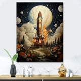Vintage Impressionist Cosmic Rocket Ship Voyage - Rocketship Canvas Wall Art