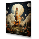 Vintage Impressionist Cosmic Rocket Ship Voyage - Rocketship Canvas Wall Art