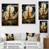 Vintage Impressionist Cosmic Rocket Ship Voyage - Rocketship Canvas Wall Art