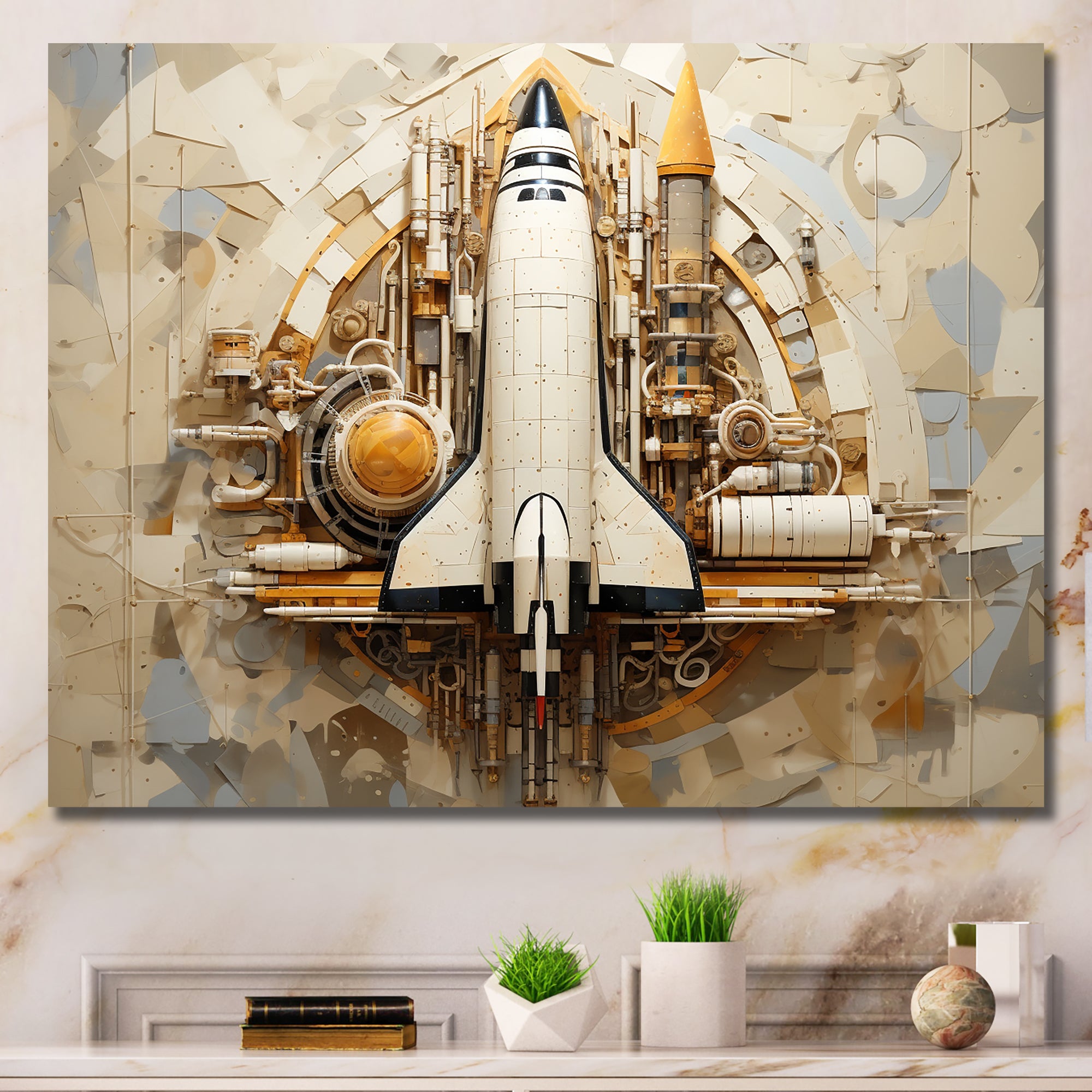 Vintage Cosmic Space Shuttle Voyage - Rocketship Canvas Wall Art