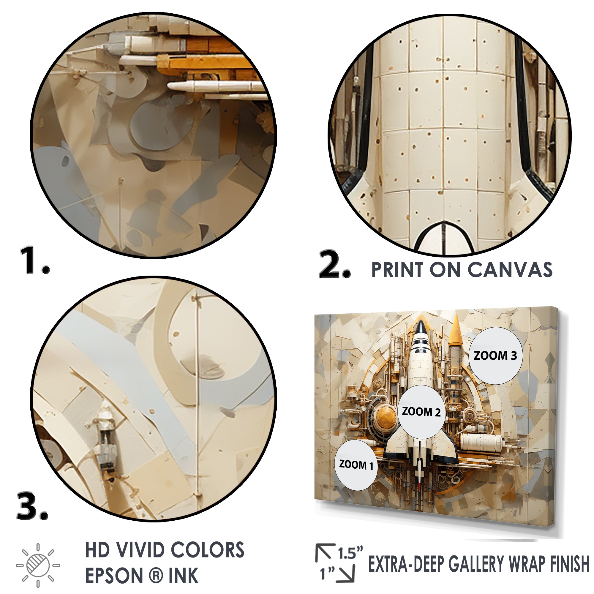 Vintage Cosmic Space Shuttle Voyage - Rocketship Canvas Wall Art